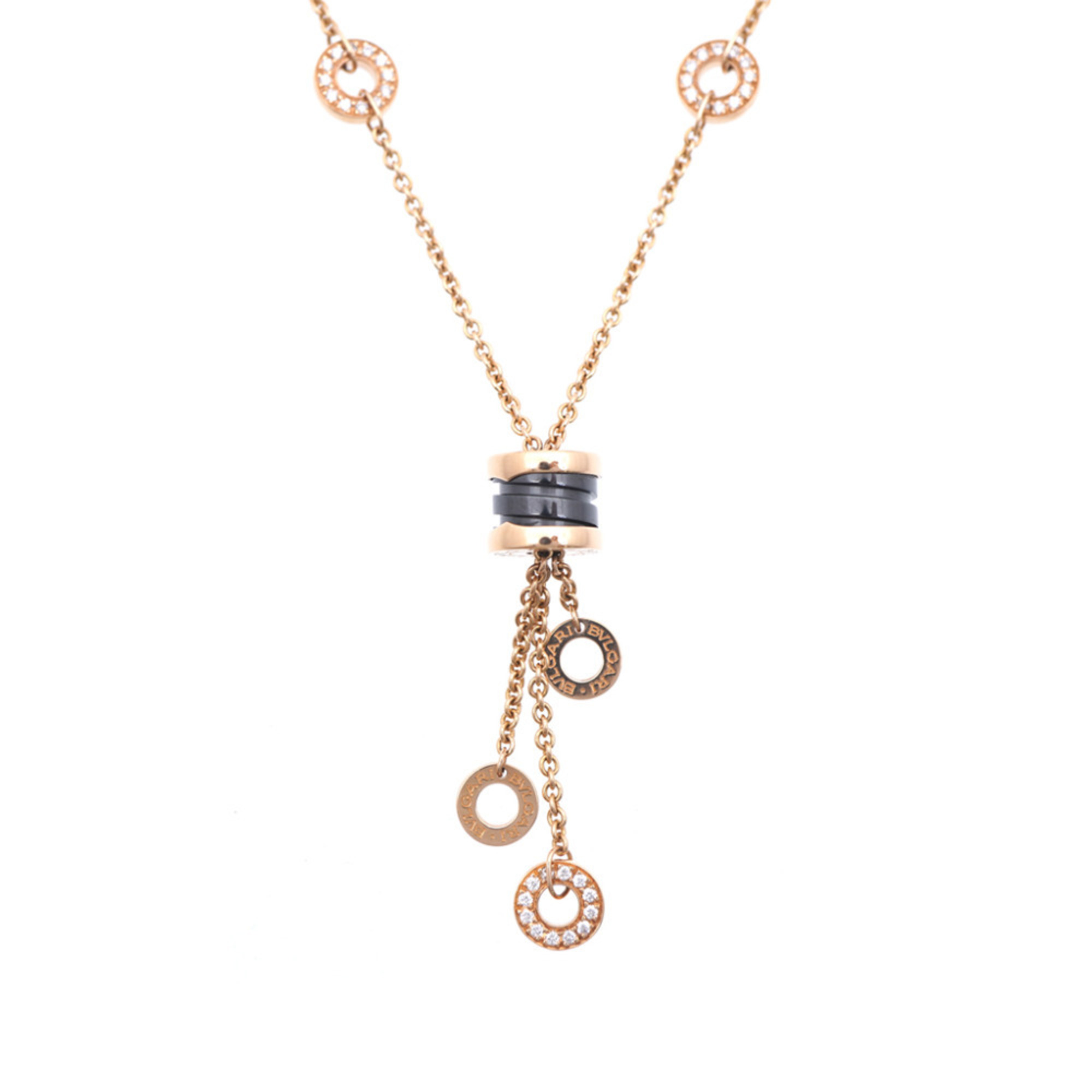 BVLGARI B.Zero1 Element Diamond 750PG Black Ceramic Necklace 18K Pink Gold Jewelry 1676BVLGARI