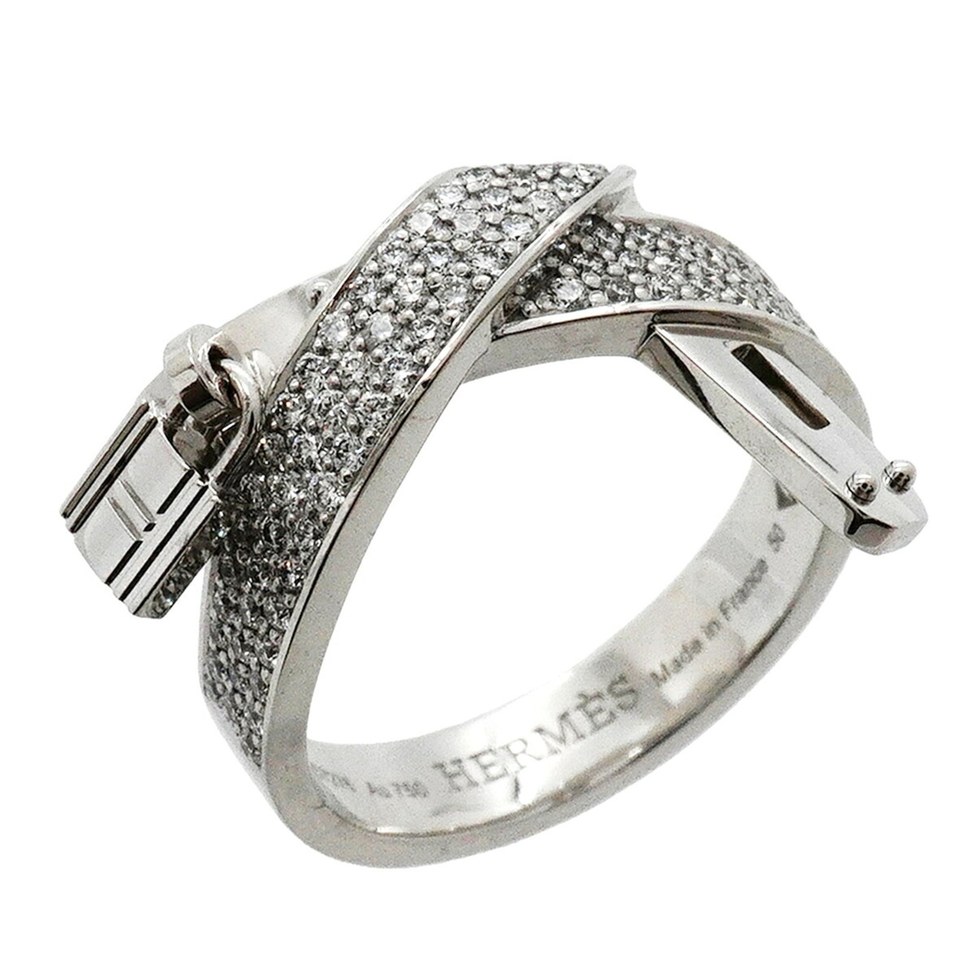 Hermes Kelly Gavroche Ring, 18K White Gold, Diamond, Size #50, Women\'s, OP023275