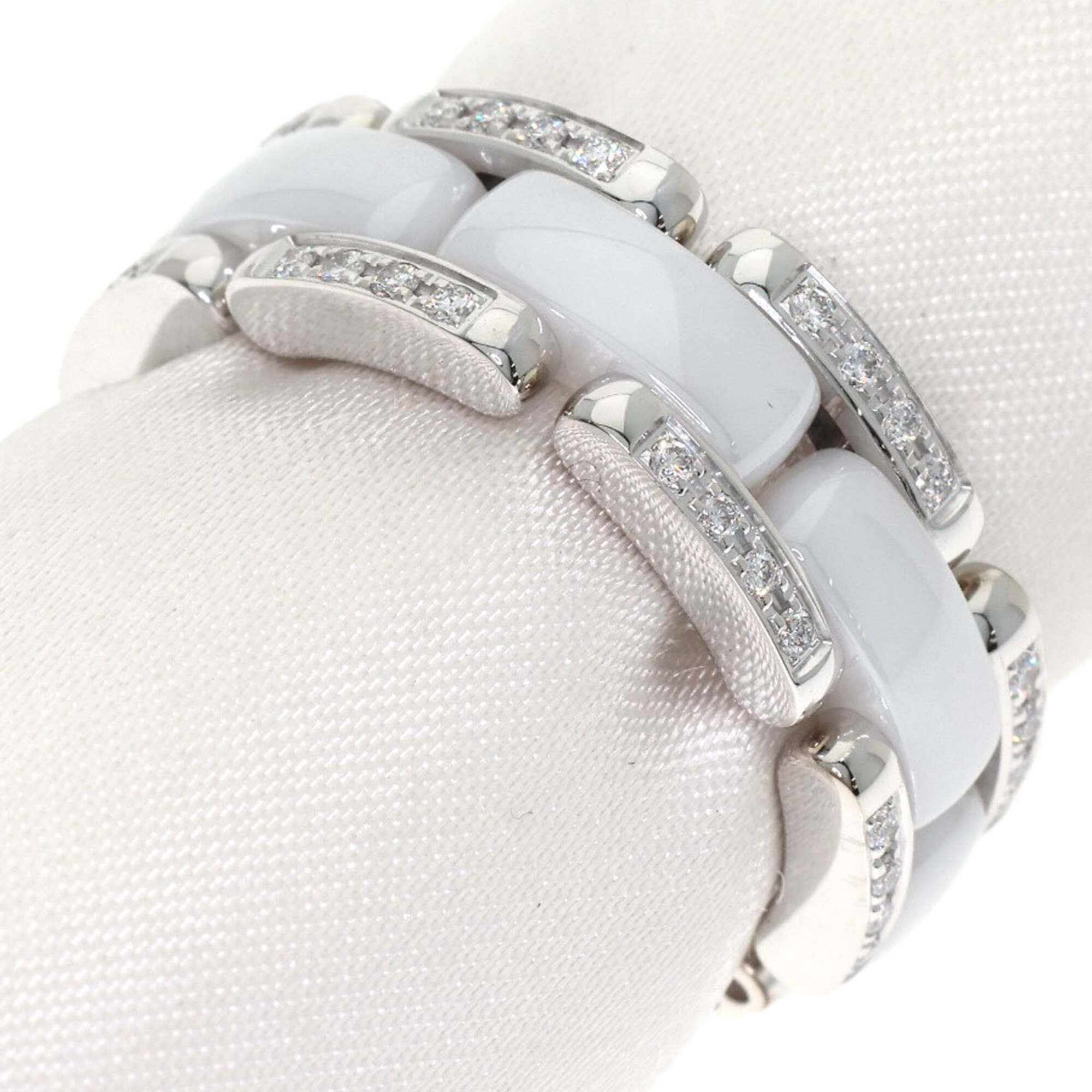Chanel Ultra Diamond White Ceramic Ring #53, 18K Gold/Ceramic, Women\'s.