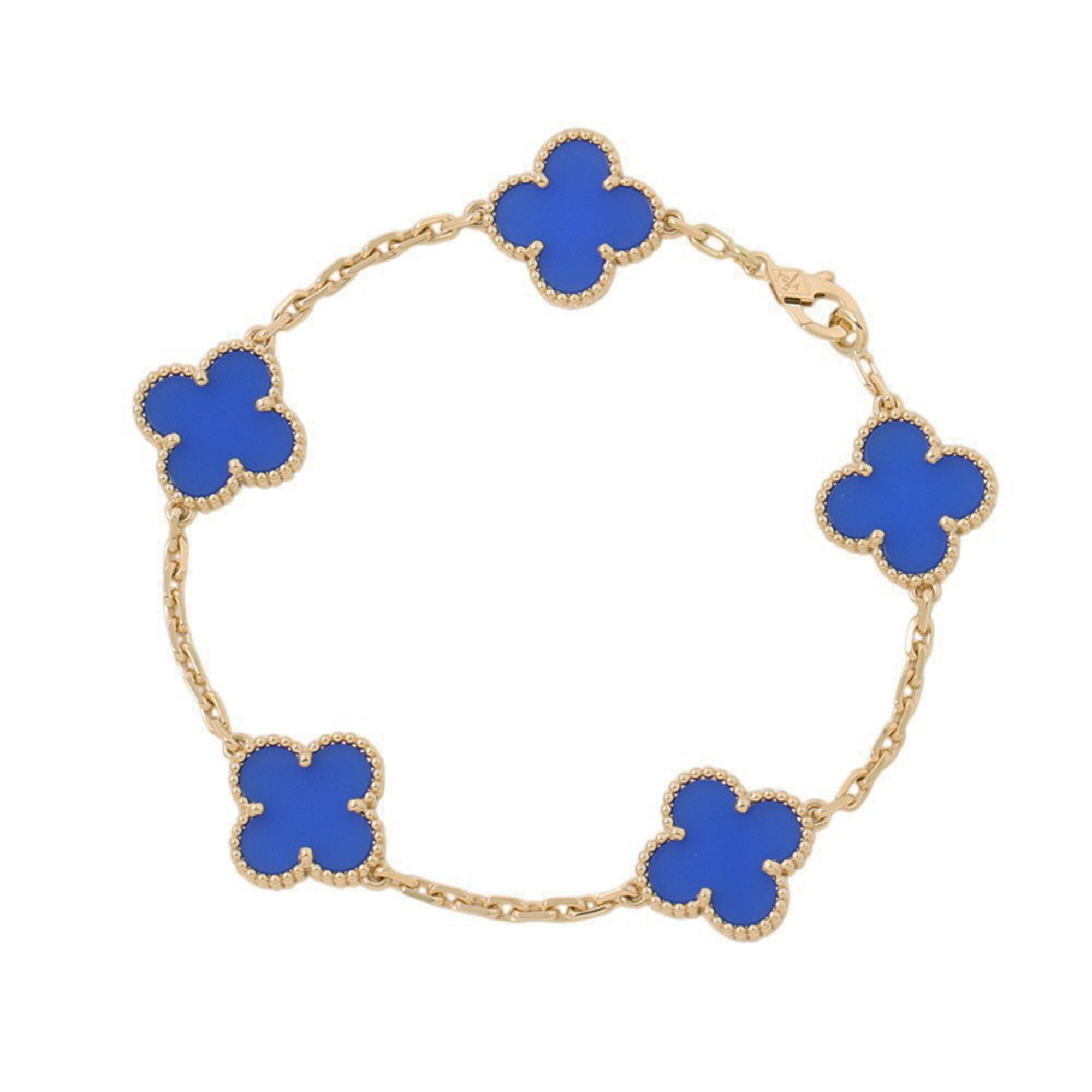 Van Cleef & Arpels Alhambra Bracelet, 5 Motifs, Blue Agate, 18K Yellow Gold (VCARP34900)
