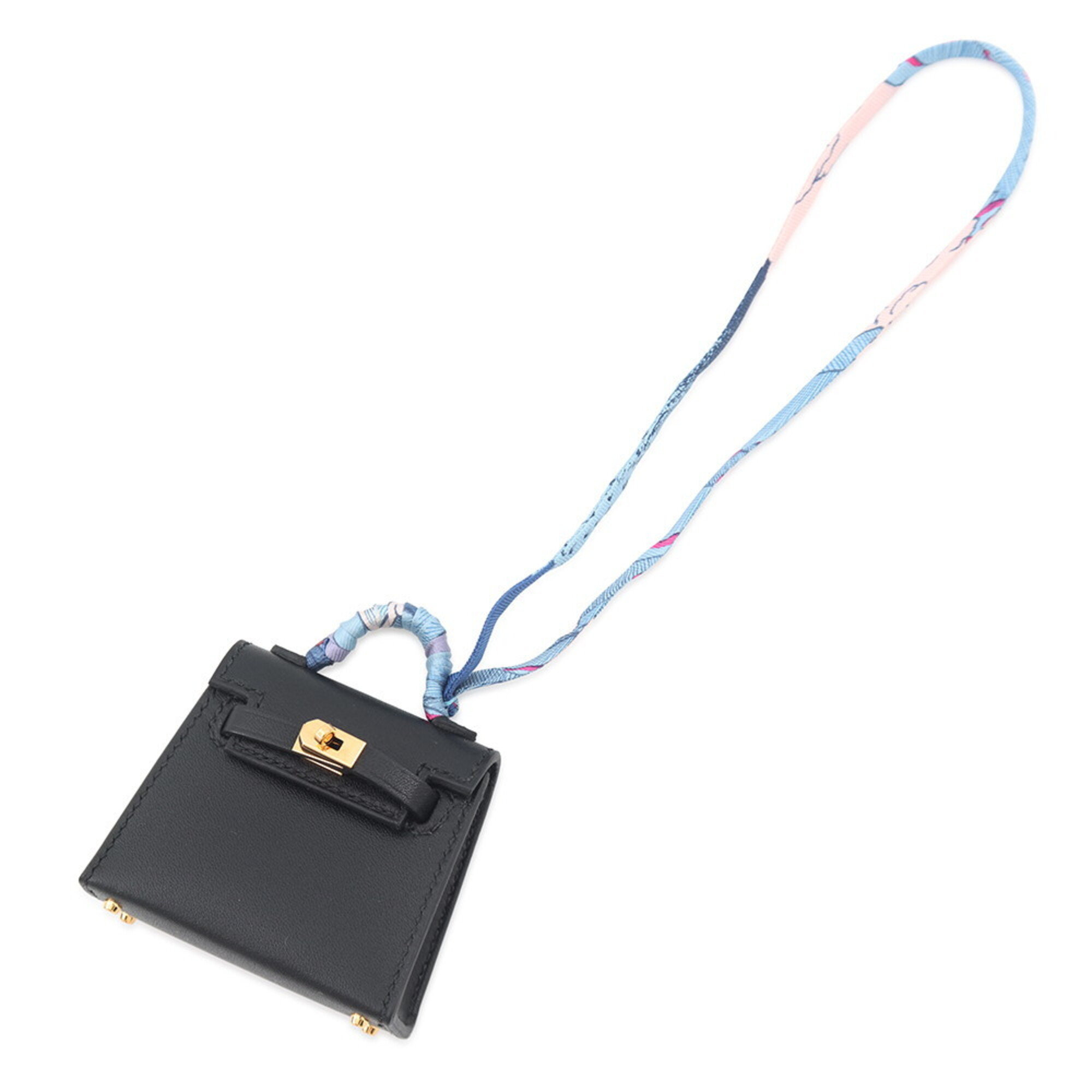 Hermes accessory bag charm Kelly Twilly black Tadelakt silk U stamp HERMES