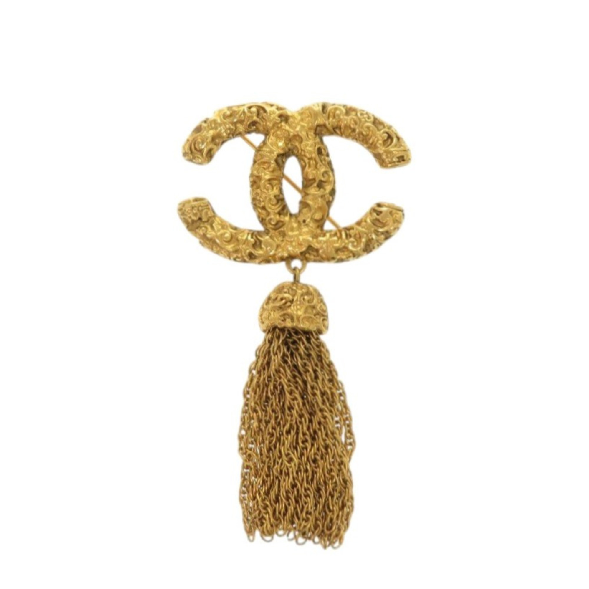 Excellent condition Chanel Lava Coco Mark 95A Fringe Brooch Metal Gold 1219CHANEL