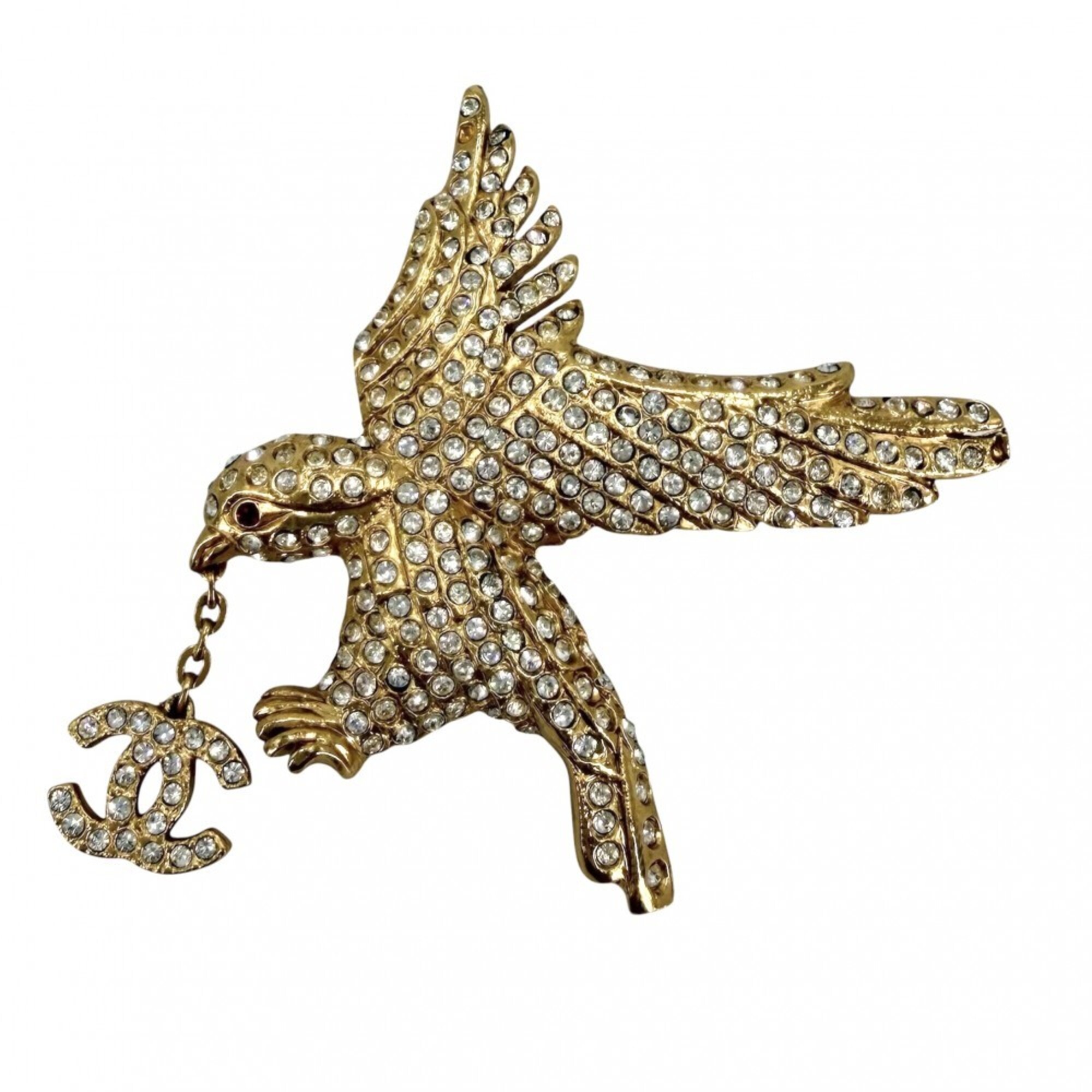 Chanel Brooch for Women, Coco Mark Eagle Vintage Accessory, Bird Motif, CHANEL GP Rhinestone, 01P Go