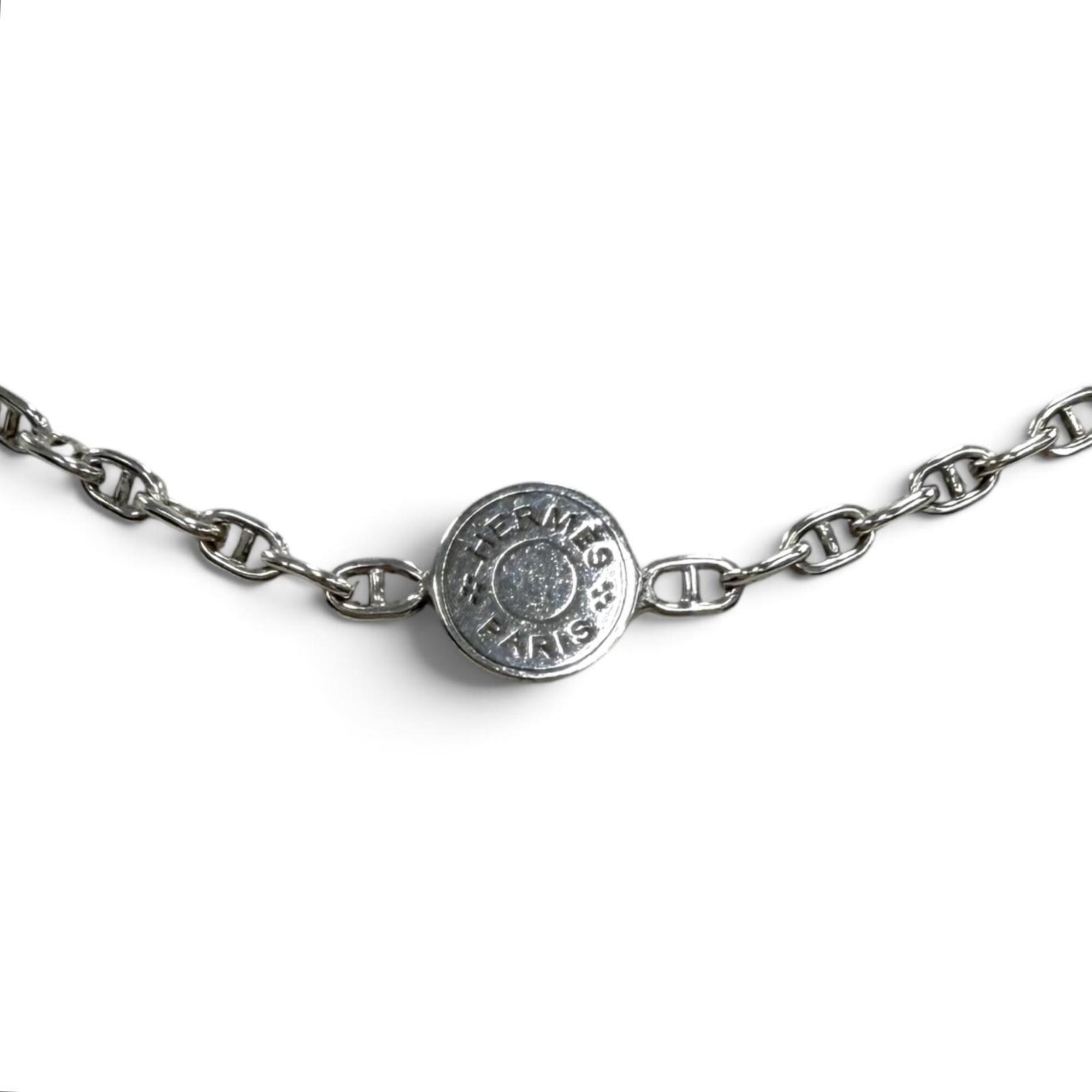 HERMES 925 Chaine d\'Ancre Mini Sellier Chain Necklace Choker, Silver, Weight 4.86g, Men\'s/Women\'s