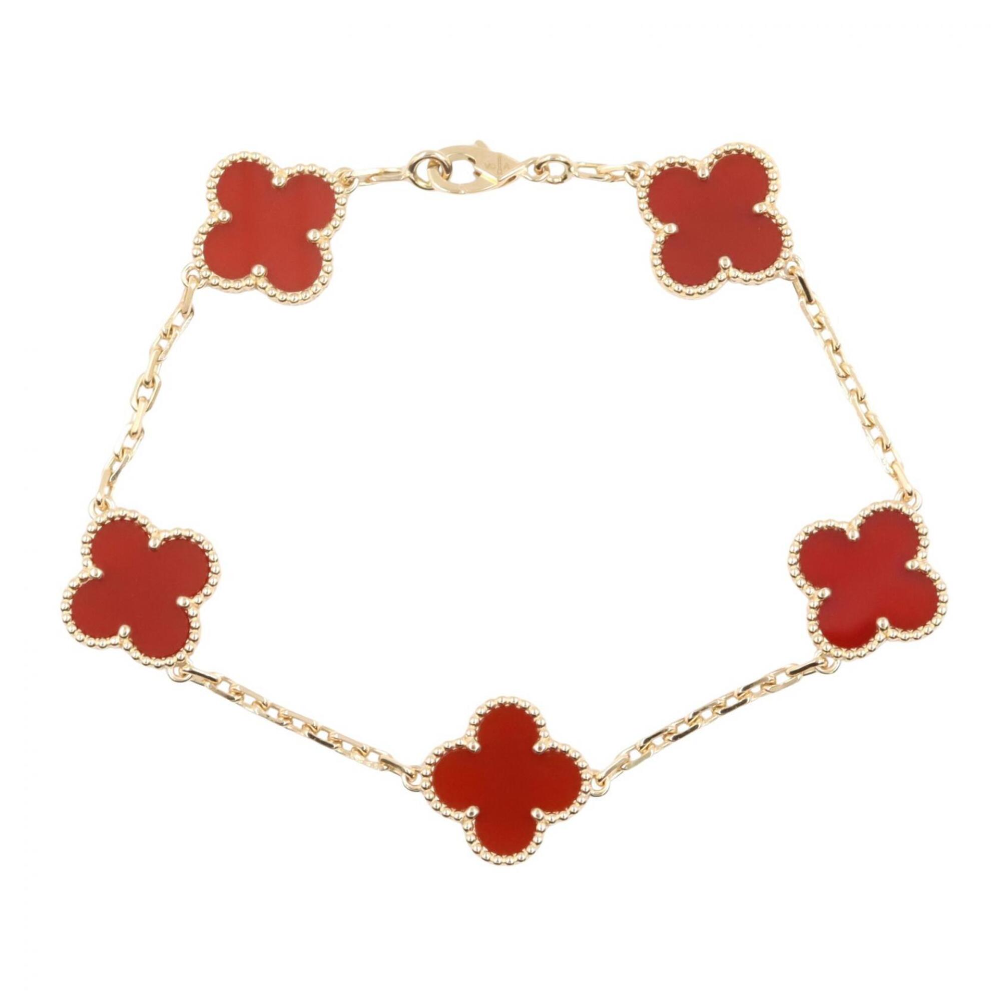 Van Cleef & Arpels Vintage Alhambra Carnelian 5P Bracelet - 18K Pink Gold (PG) Women\'s Gold/Red Ton