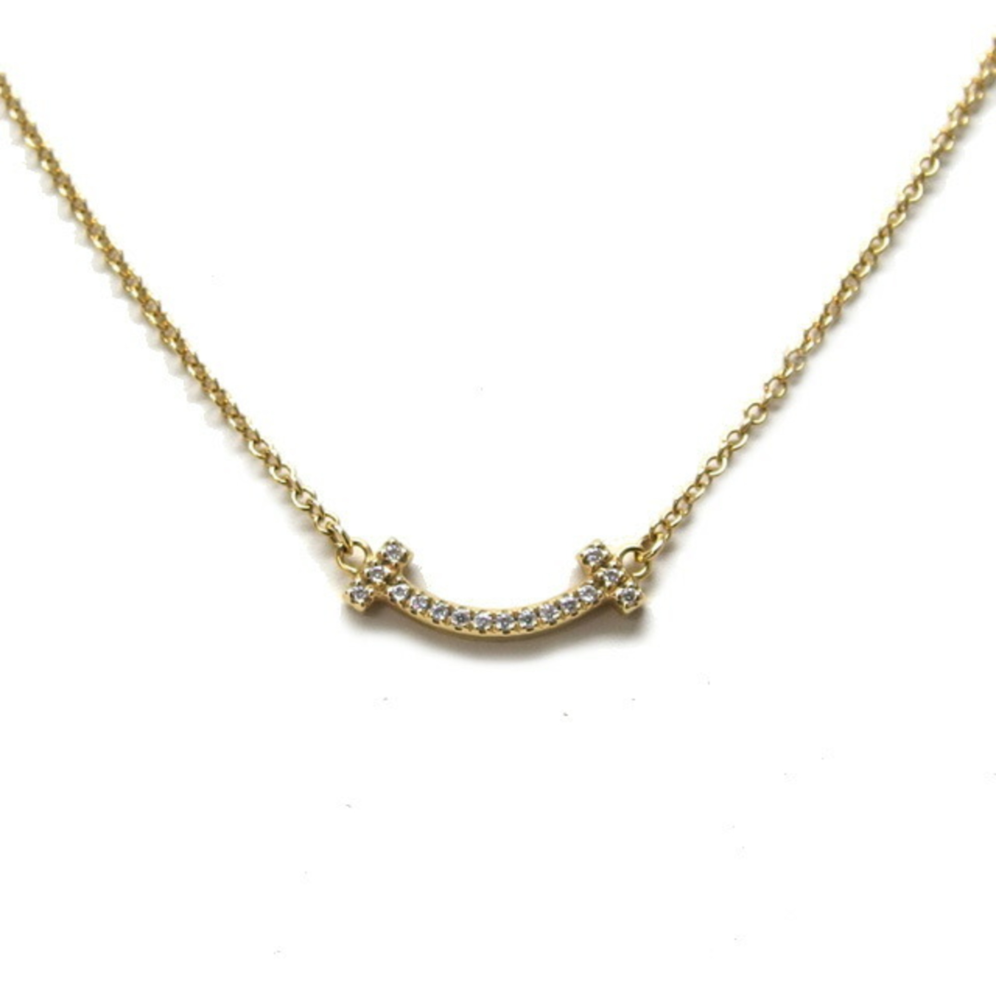 Tiffany & Co. T Smile Pendant Mini, Pave Diamonds, 18K Yellow Gold