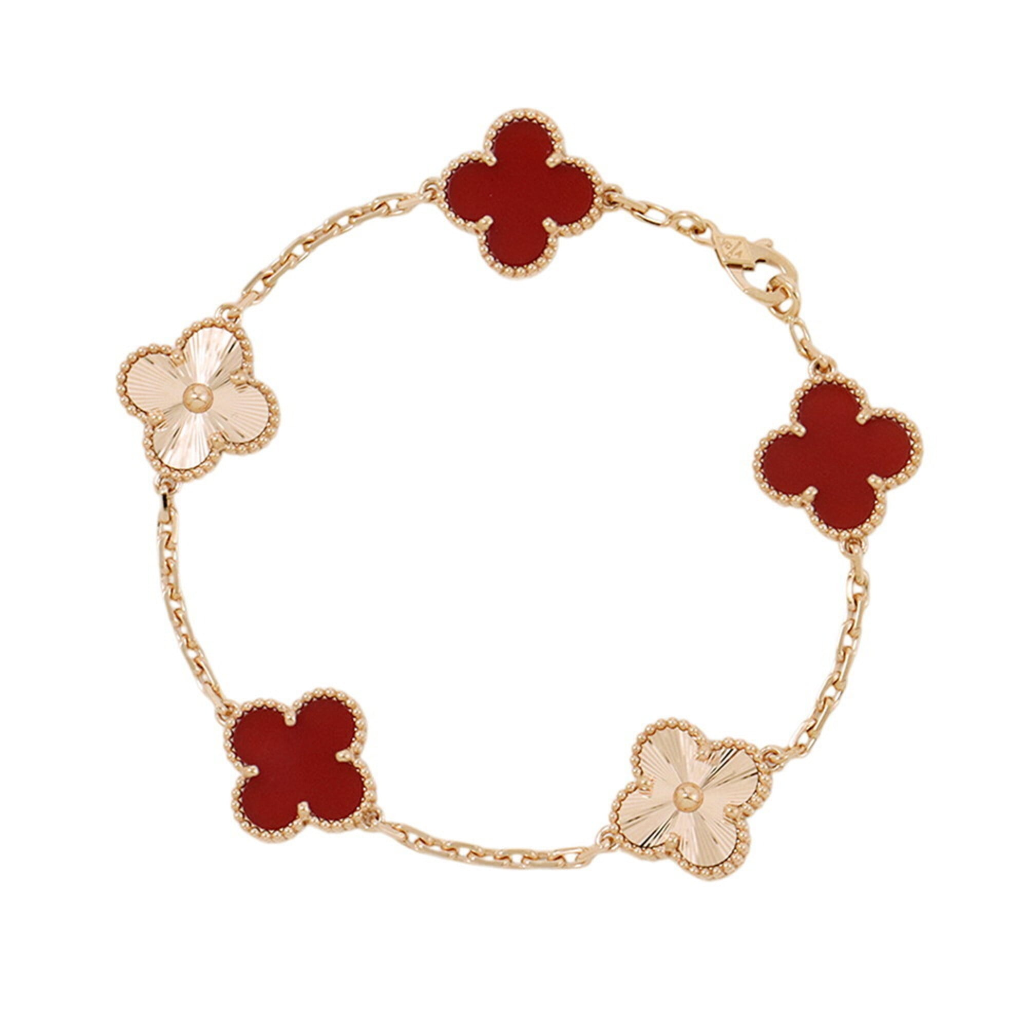 Van Cleef & Arpels Alhambra Bracelet, 5 Motifs, Carnelian Guilloche, 18K Pink Gold (VCARP7RP00)