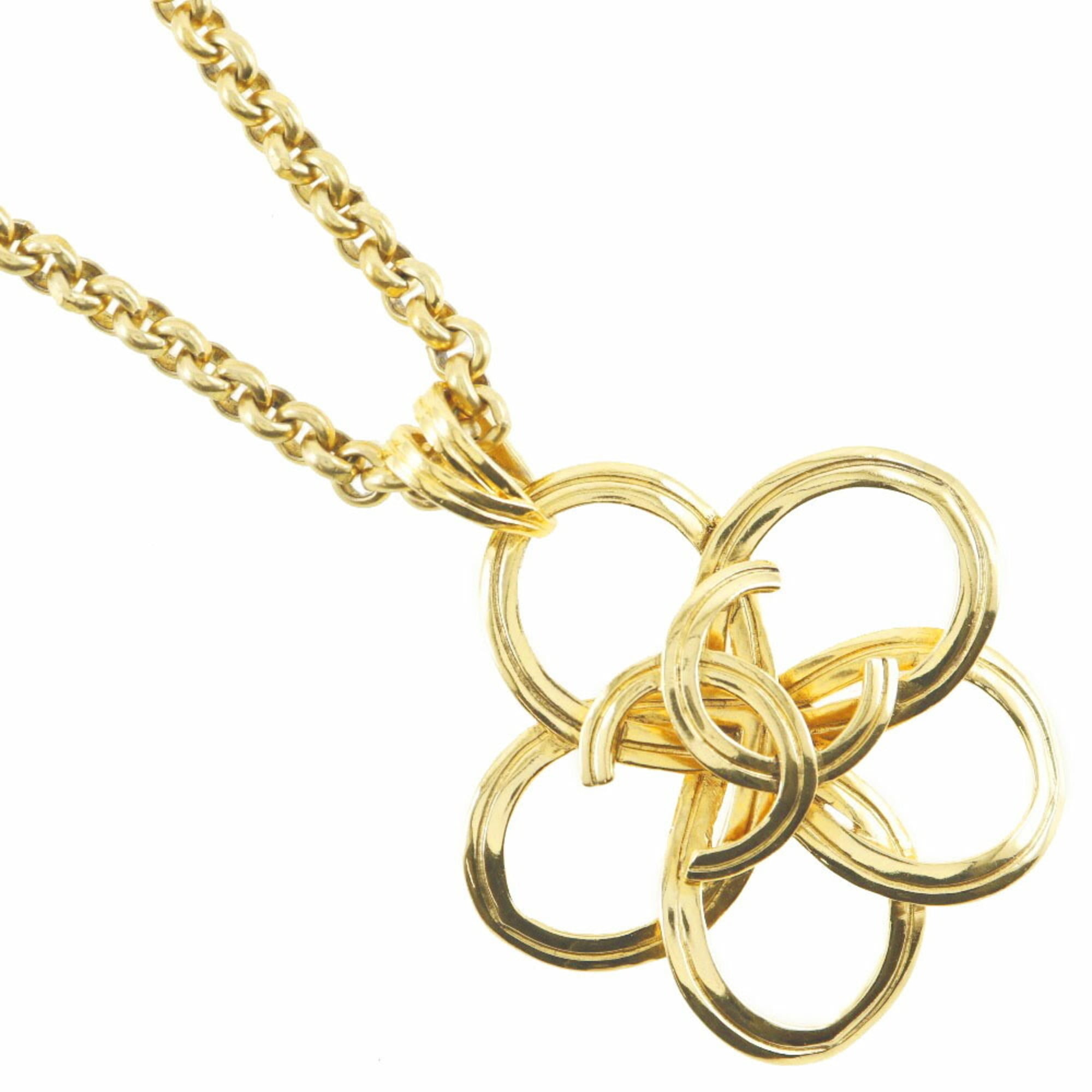 CHANEL COCO Mark Flower Necklace Turnlock Vintage Gold Plated Made in France 1996 96P Women\'s