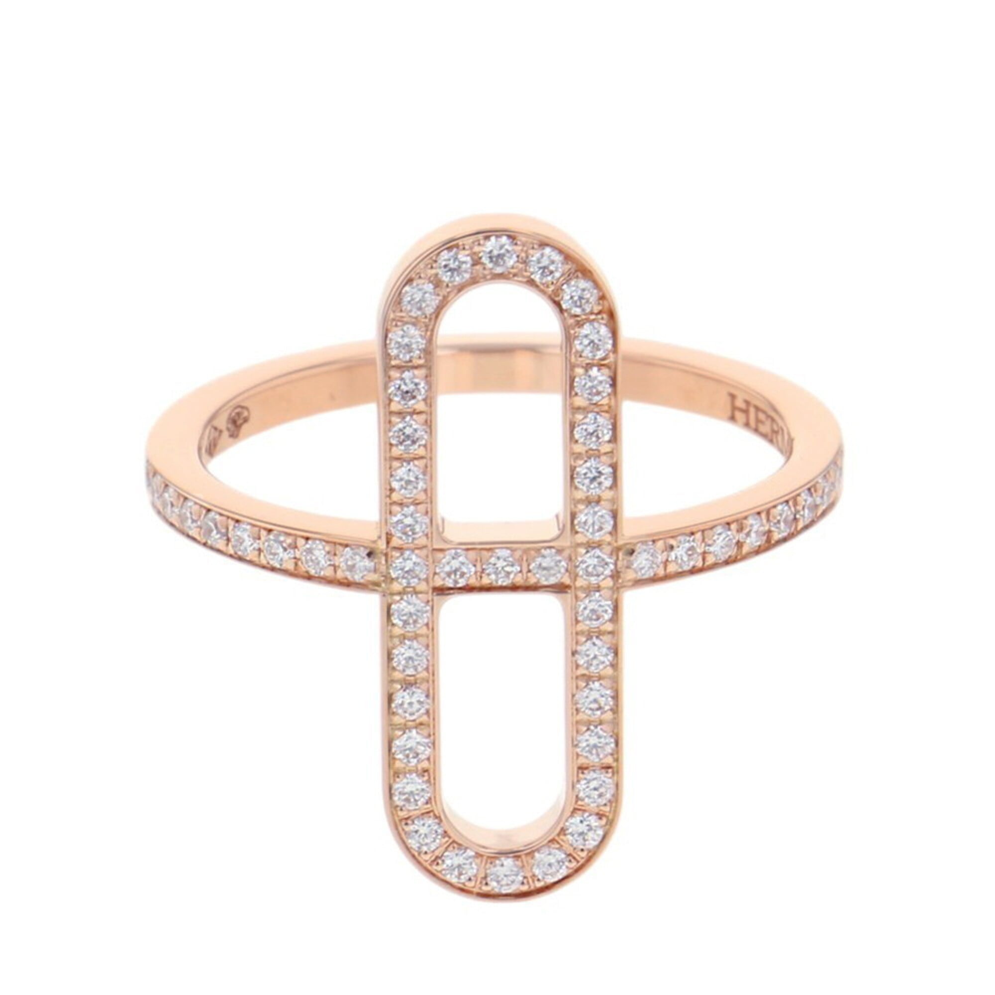 Hermes Ever Chaine d\'Ancre PM Ring with 59 Diamonds (0.24ct total), 18K Pink Gold, Size 50.
