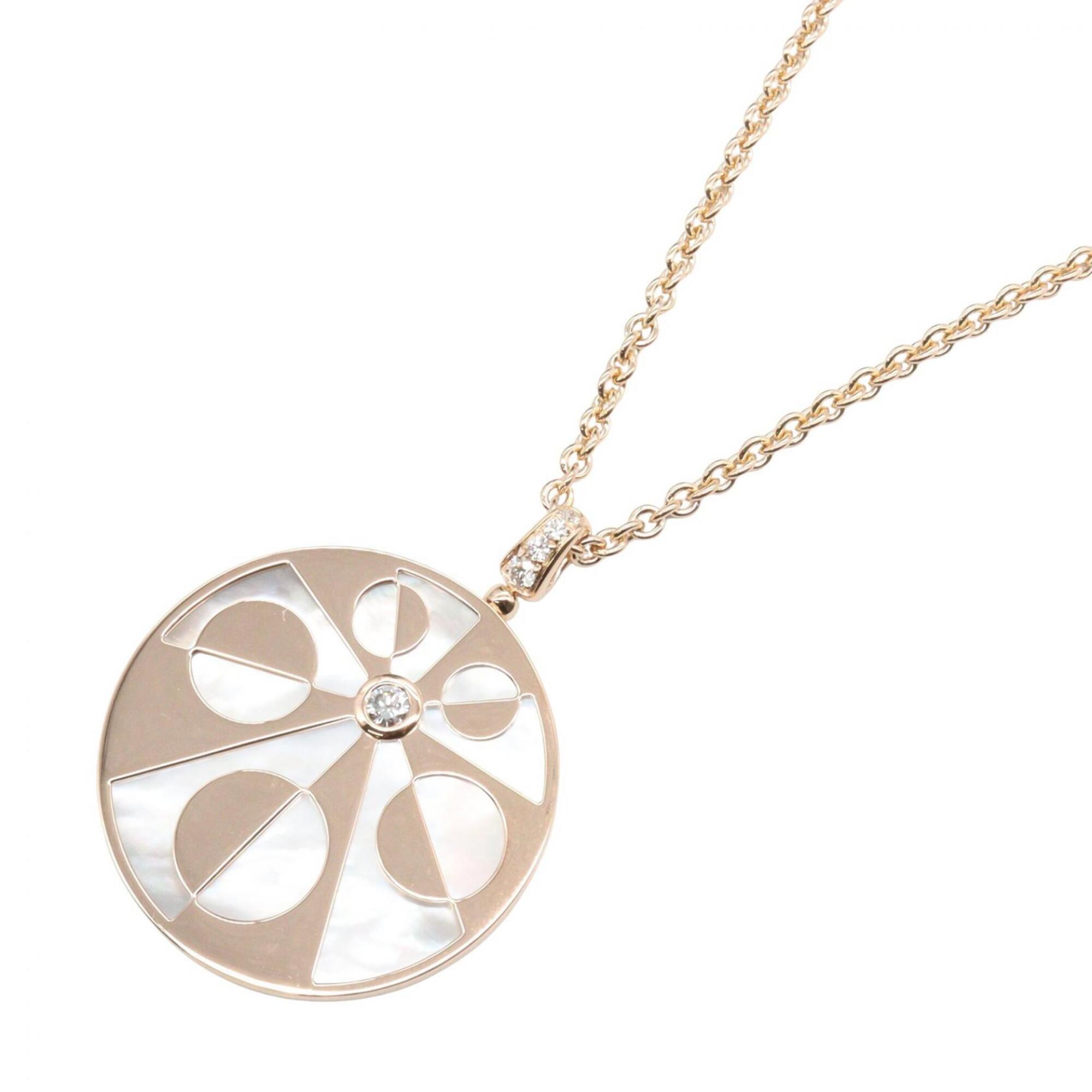 BVLGARI Intarsio Necklace, 18KPG (Pink Gold), Diamond, Mother-of-Pearl, Women\'s, Gold Tone, Clear W