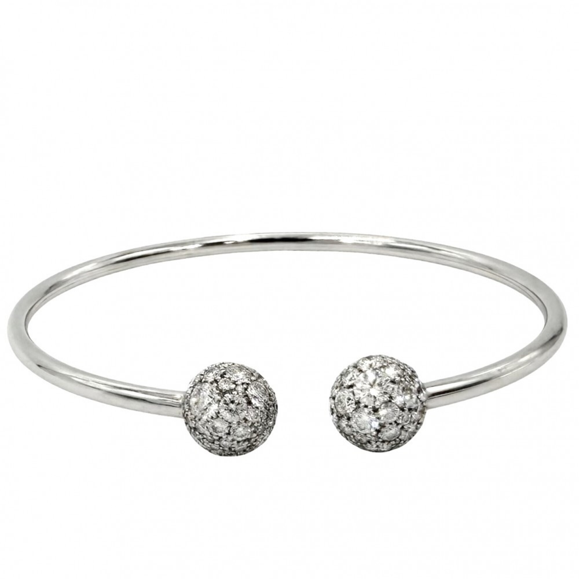 Tiffany & Co. Women\'s Hardware Ball Diamond Bangle Bracelet, 18K White Gold (750), Jewelry Accessor