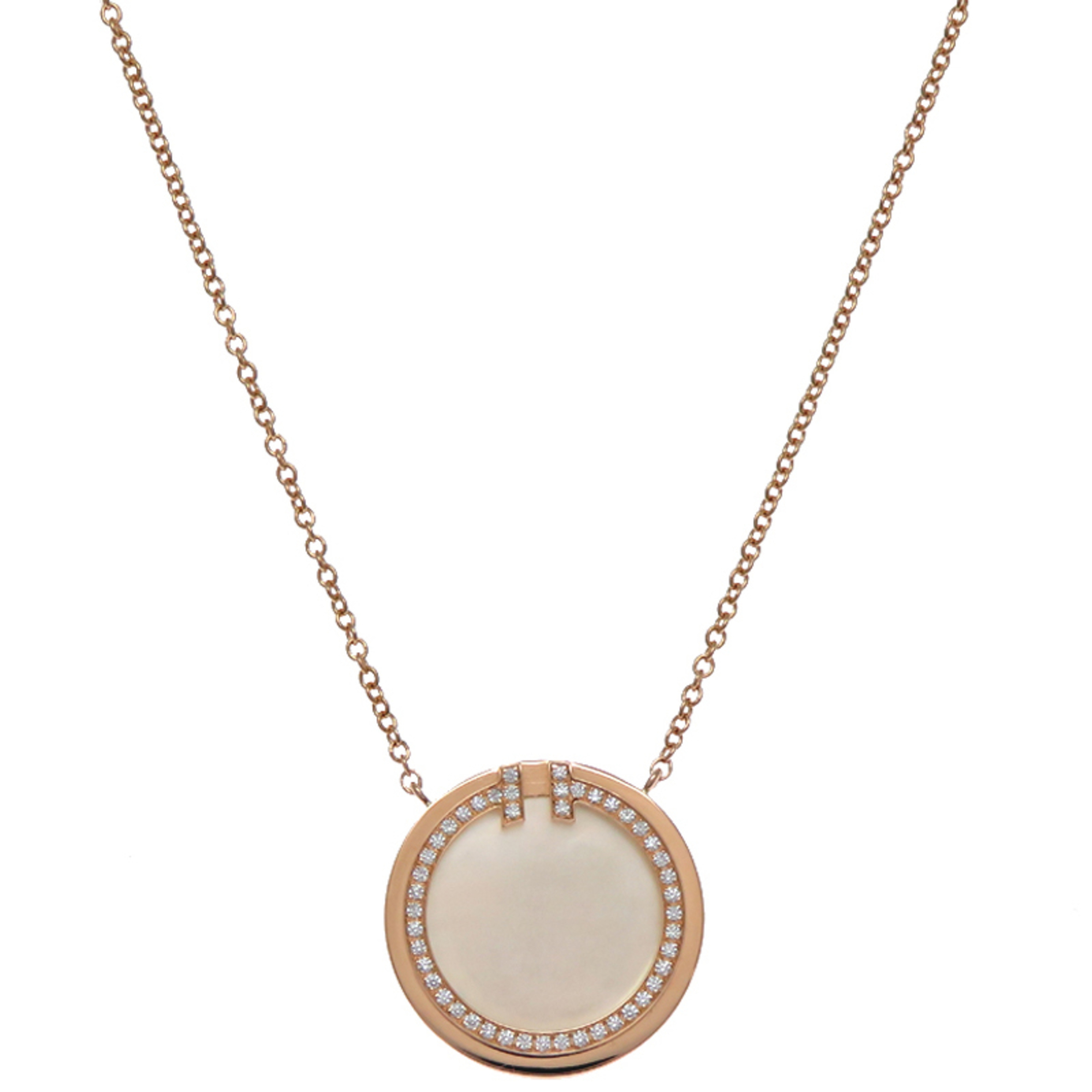 Tiffany & Co. 0.05ct Diamond T Circle Pendant Women\'s Necklace 64026801 750 Pink Gold