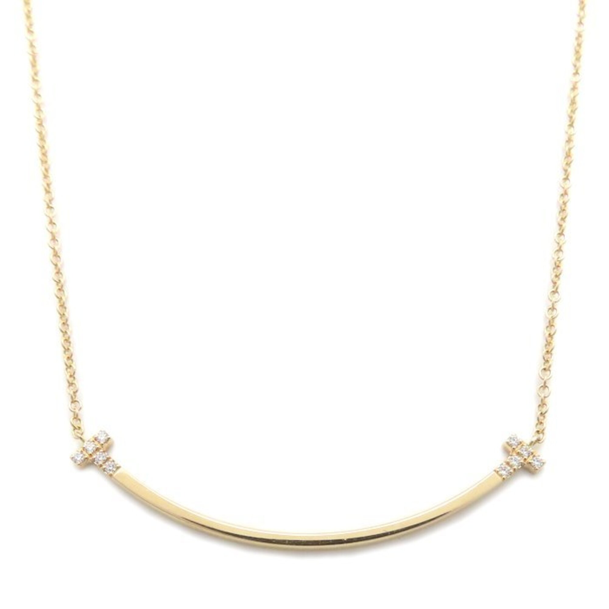 TIFFANY&Co. T Smile Necklace, Small Diamond, 18KPG, Women\'s, 295841