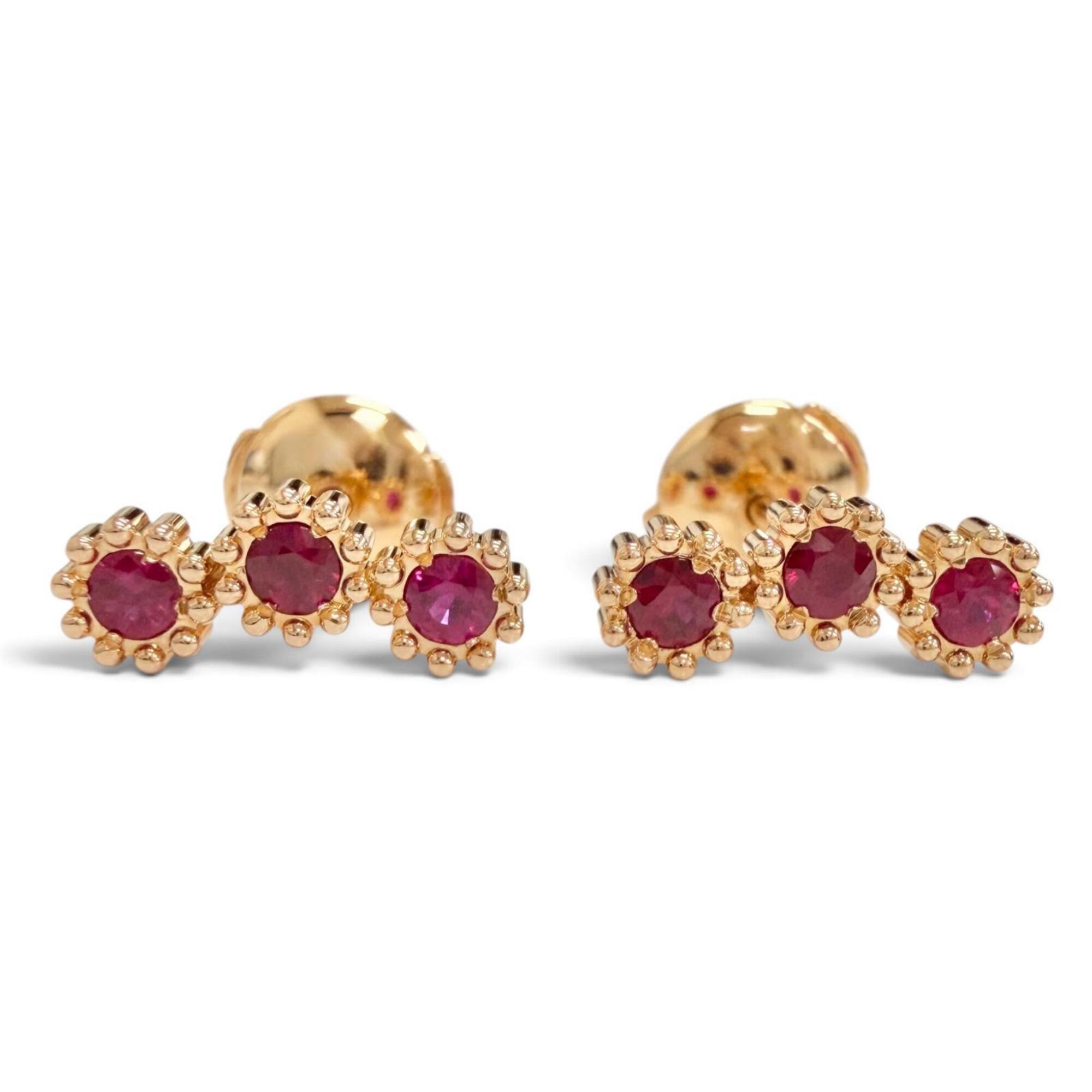 Christian Dior Mimi Rose Single Stud Earrings, Pair, Ruby, 750 (YG) 18K Yellow Gold, Red, Weight 1.8