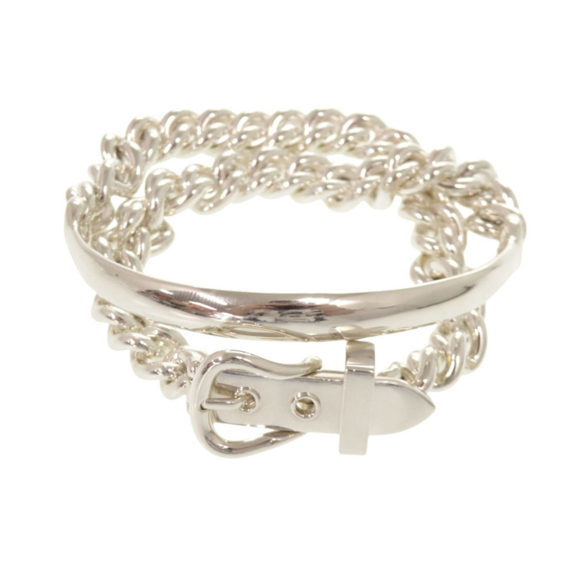 Hermes Boucles Sellier Inflexible Double Tour #14 Sterling Silver 925 Bracelet 0392HERMES