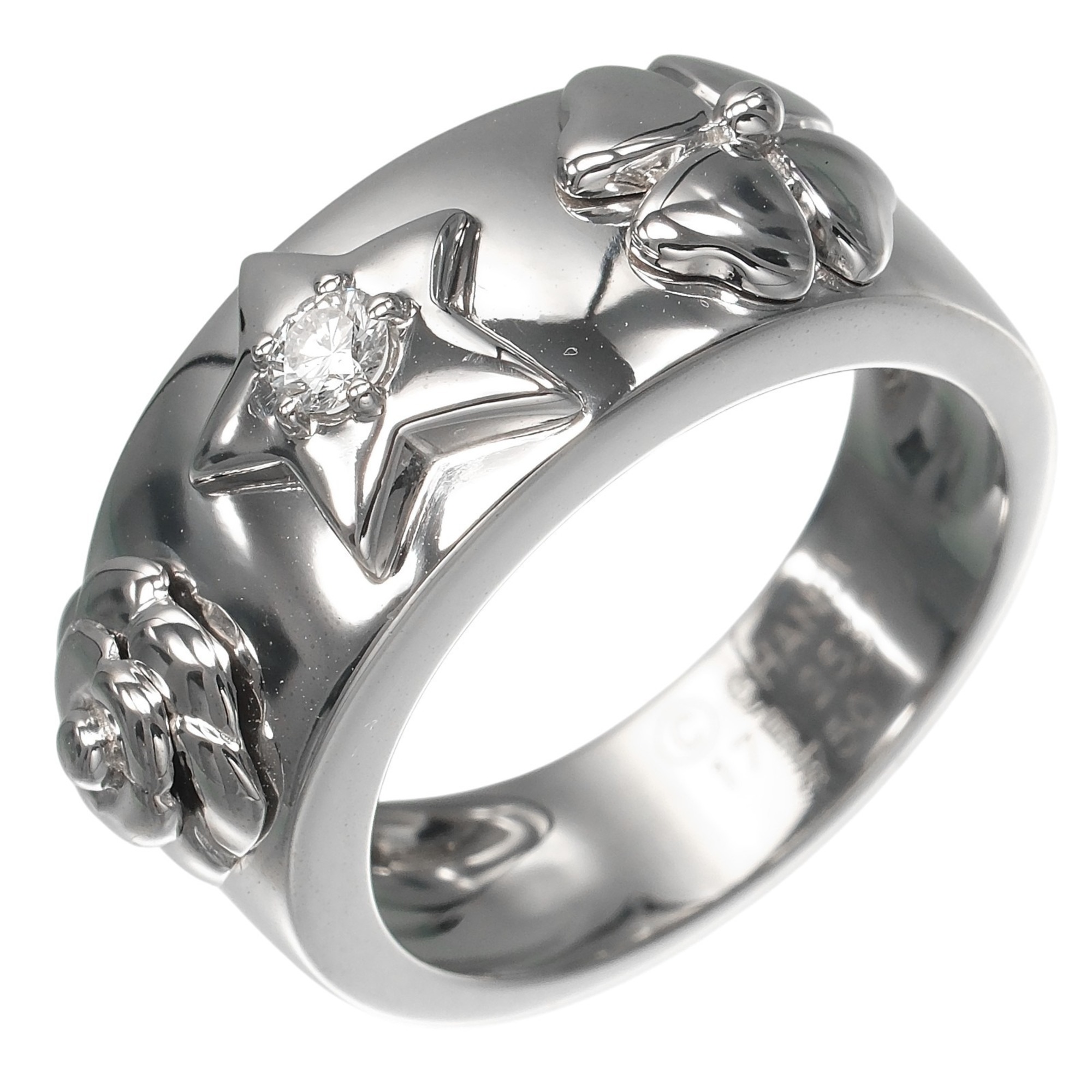 Chanel Three Symbols Ring, Size 16, 18K White Gold, Diamond, Approx. 11.18g.
