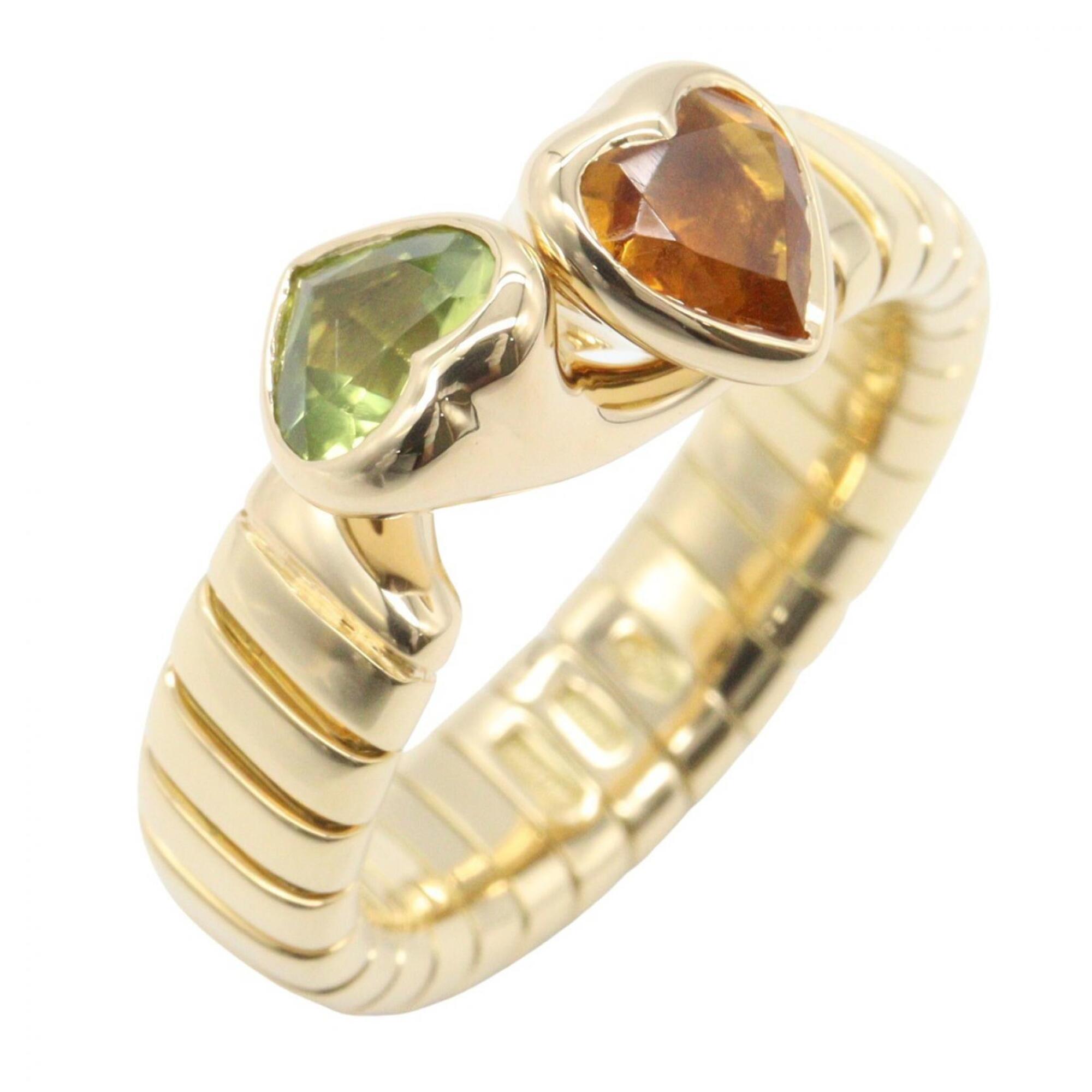 BVLGARI Tubogas Spiga Ring, Peridot and Citrine 18K (Yellow Gold), Citrine, Women\'s, Gold Tone, Gre