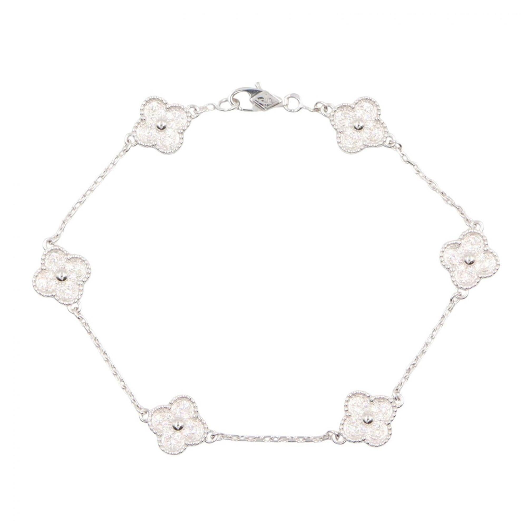 Van Cleef & Arpels Sweet Alhambra Bracelet, 6 Motifs, 18K White Gold (18KWG), Diamonds, Women\'s, Si