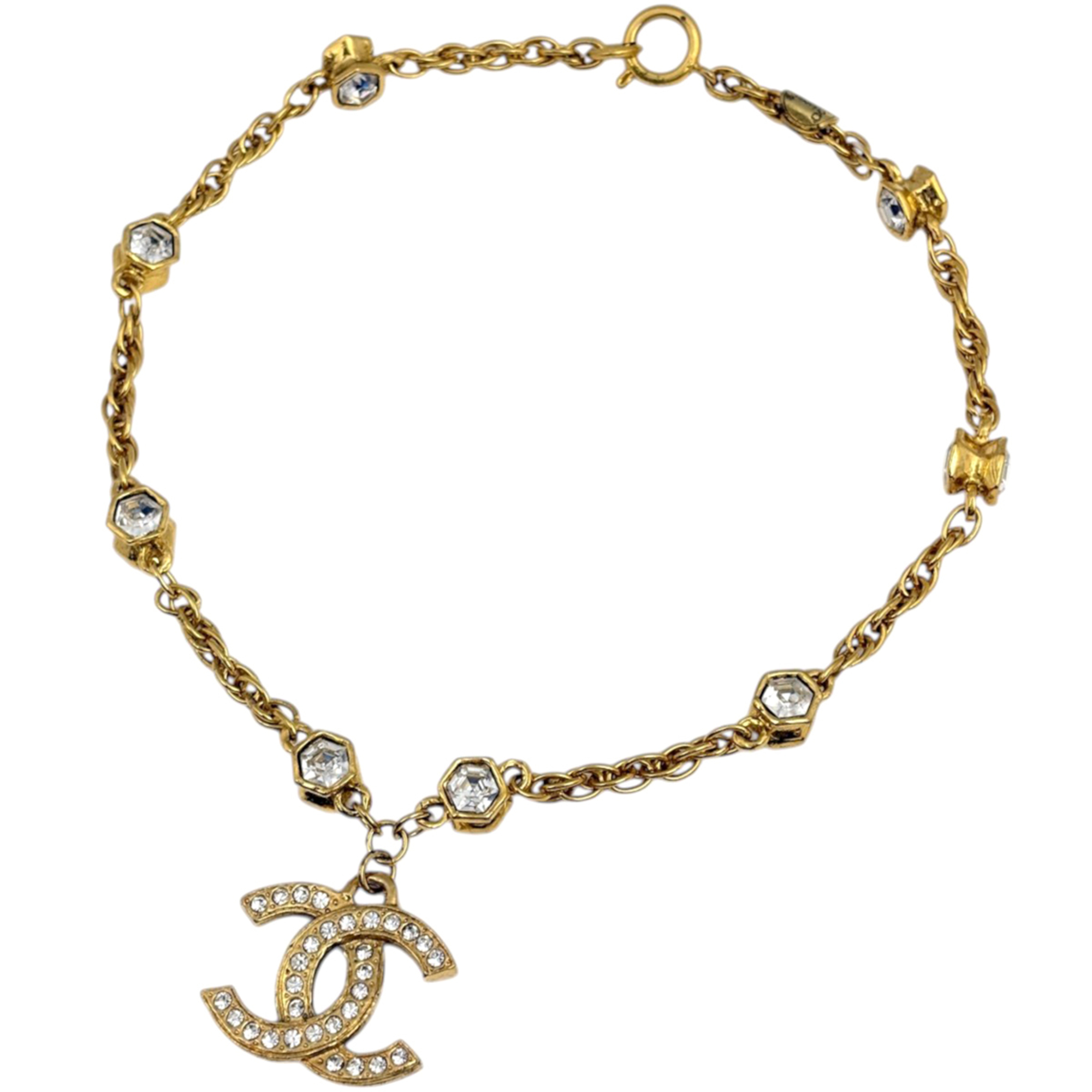 Chanel necklace, Coco Mark, GP rhinestone, gold, for women.