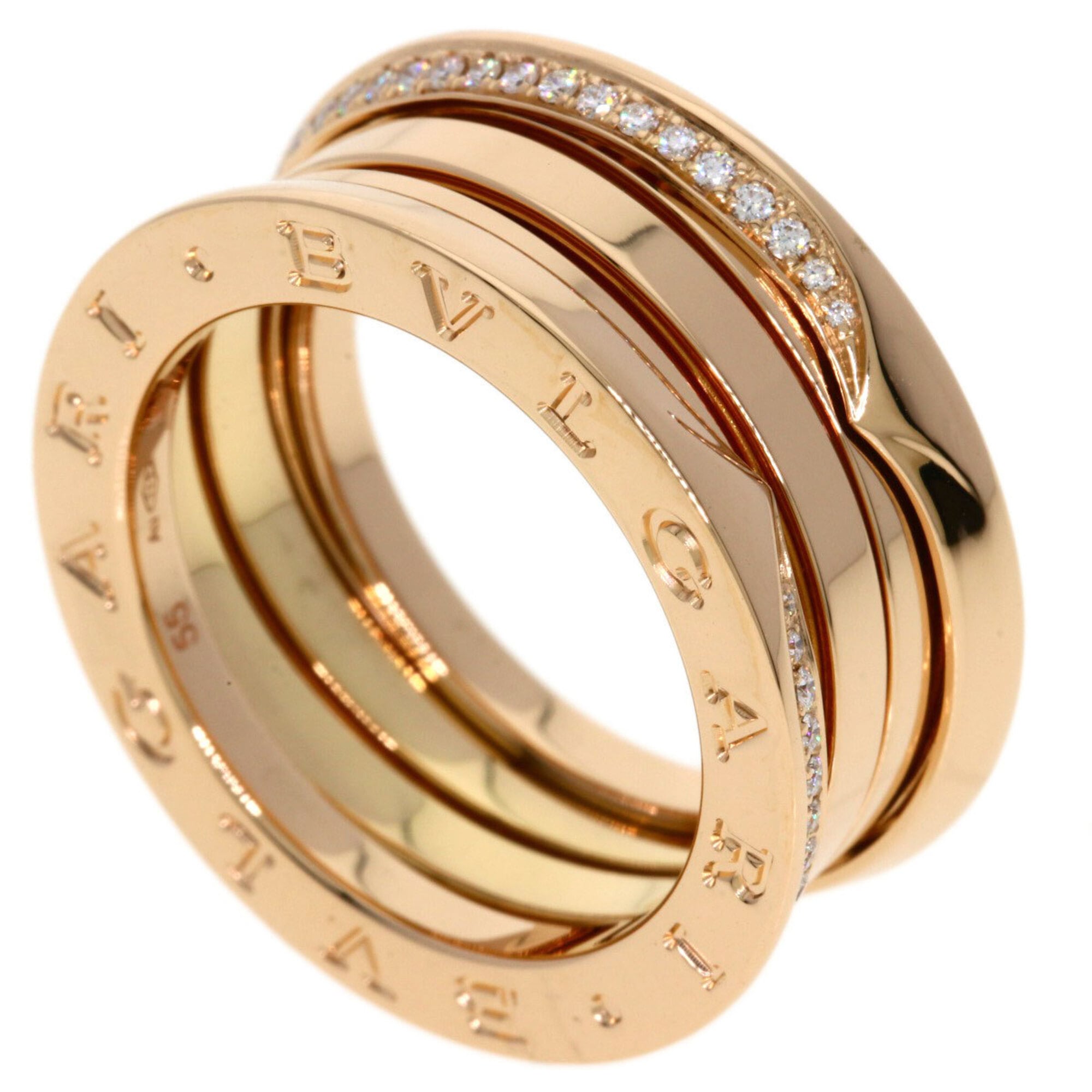 BVLGARI B-zero1 3-band diamond ring, size #55, 18K pink gold, women\'s.