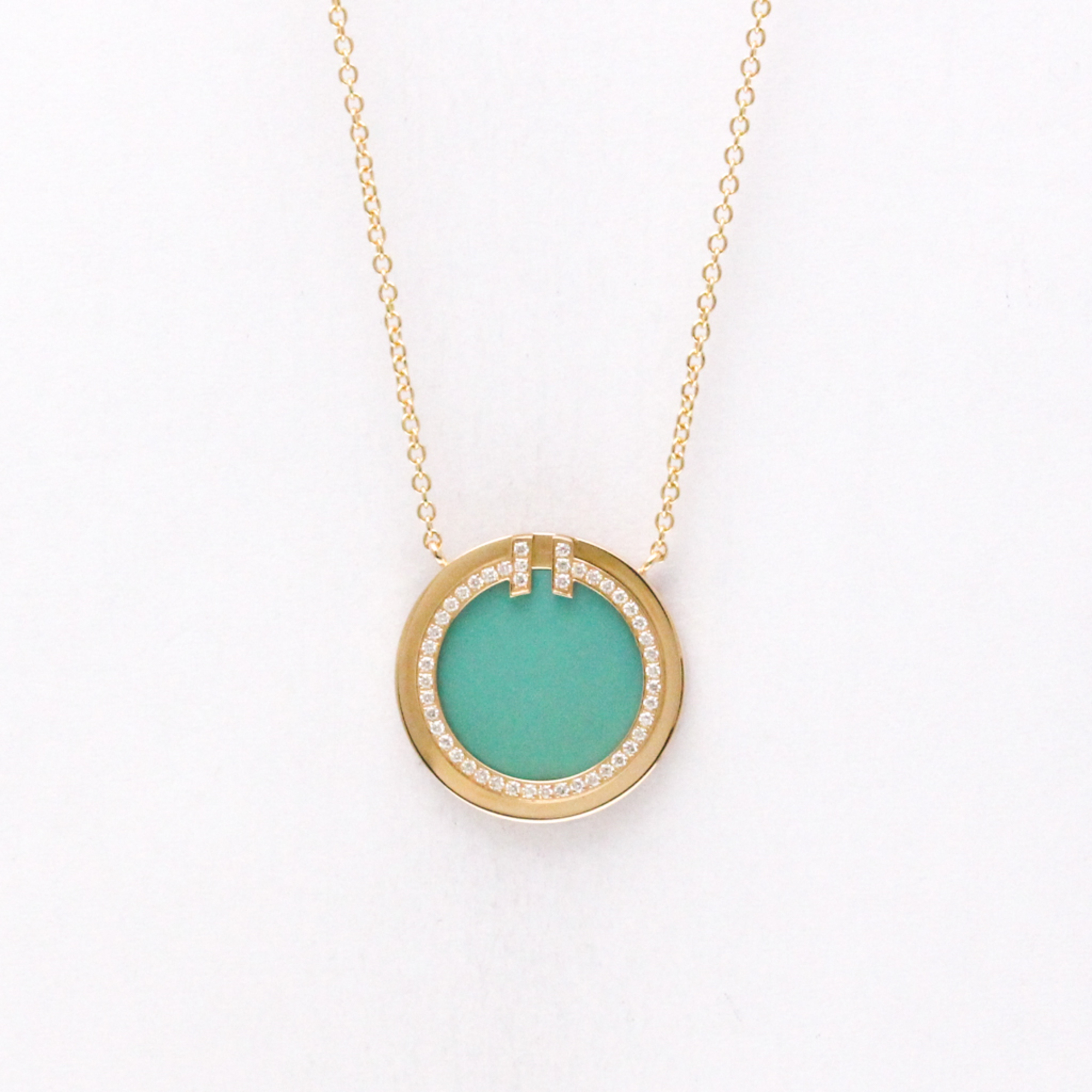 Tiffany T Two Circle Necklace Turquoise And Diamond Pink Gold (18K) Diamond,Turquoise Men,Women Fash