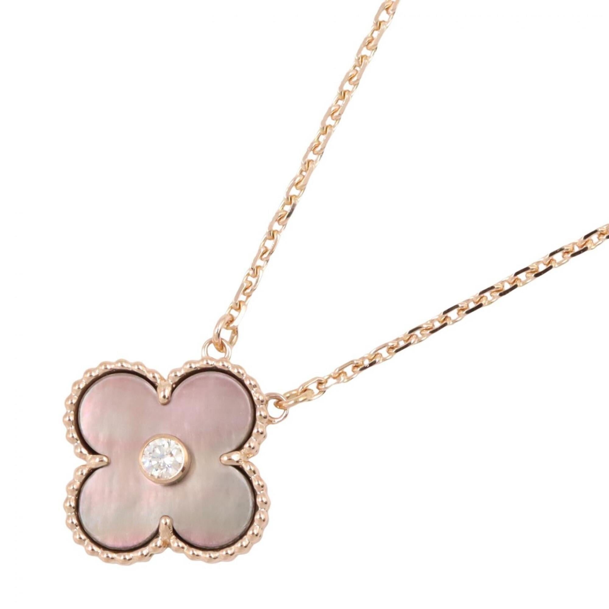 Van Cleef & Arpels Vintage Alhambra 1PD Necklace, 18KPG (Pink Gold), Diamond, Gray Mother-of-Pearl,