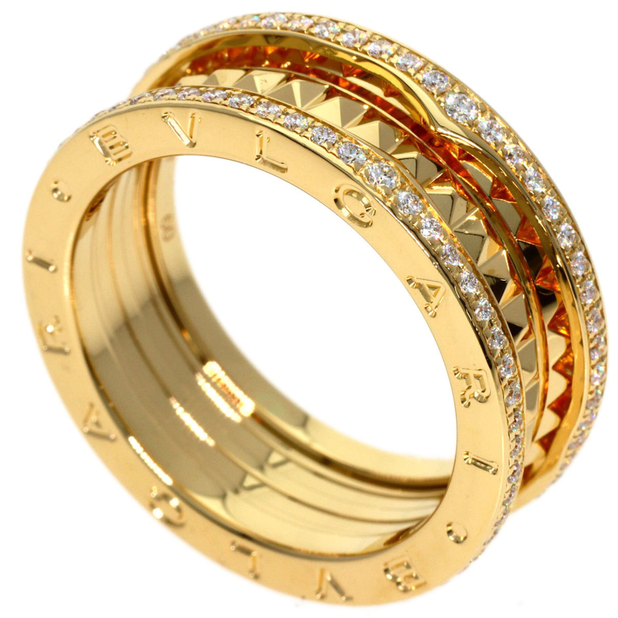 Bulgari B-zero1 Rock Edge Diamond 2-Band Ring #60 18K Yellow Gold Women\'s BVLGARI