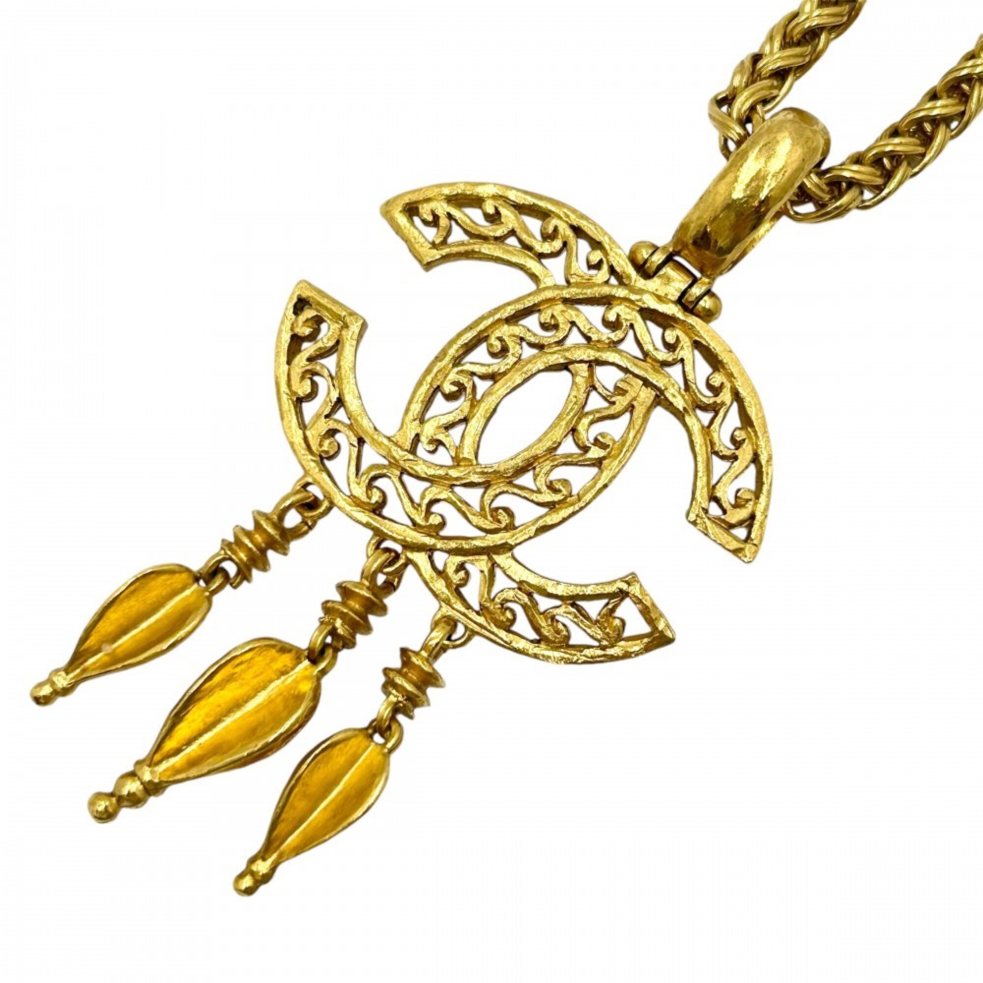 Chanel Women\'s Necklace, Coco Mark Long Swing Accessory, Vintage Pendant, CHANEL GP 95A Gold, Appro