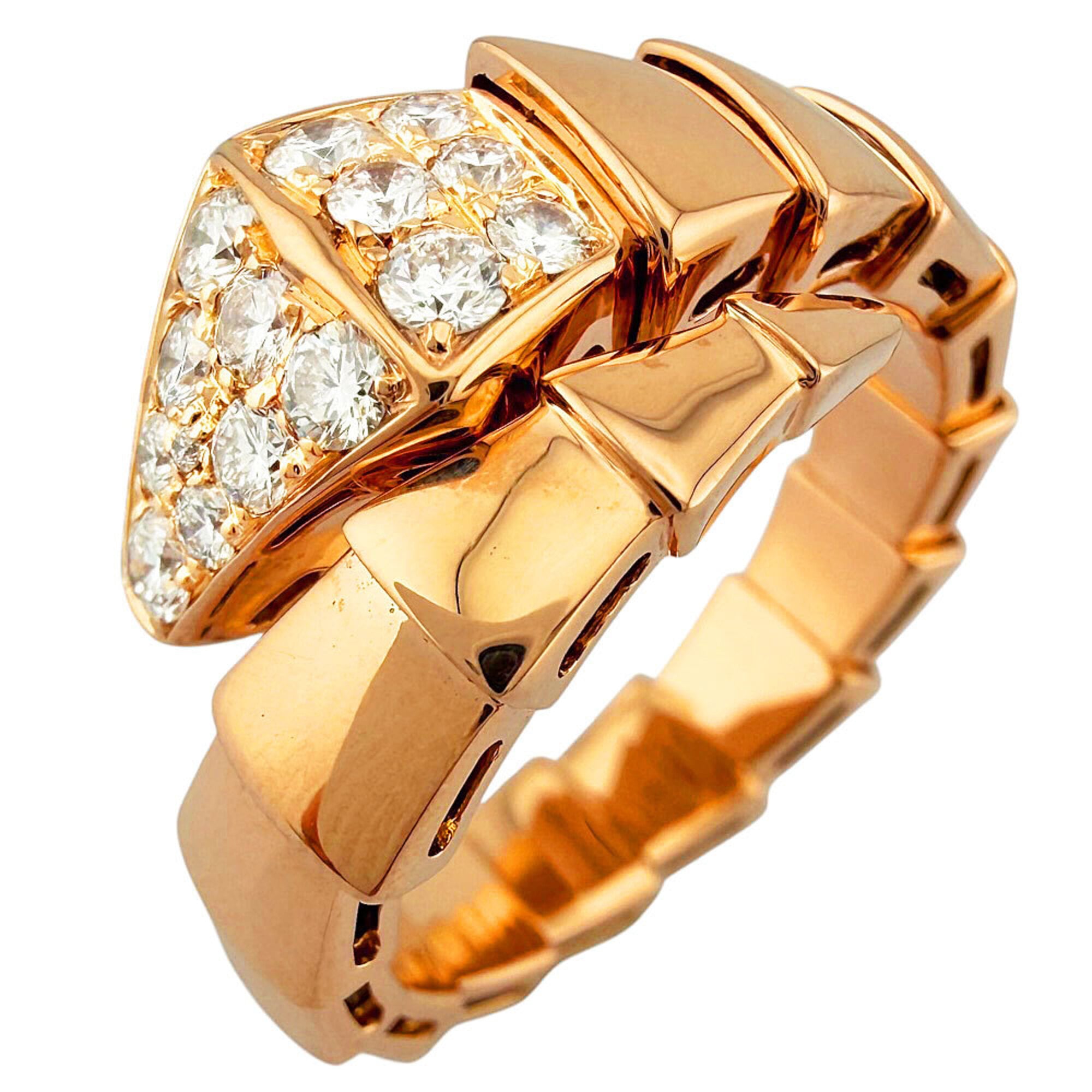 Bulgari Serpenti Viper Single Coil Ring, 1, 18K Pink Gold, Diamond, Women\'s, BVLGARI, Pre-owned, Pa