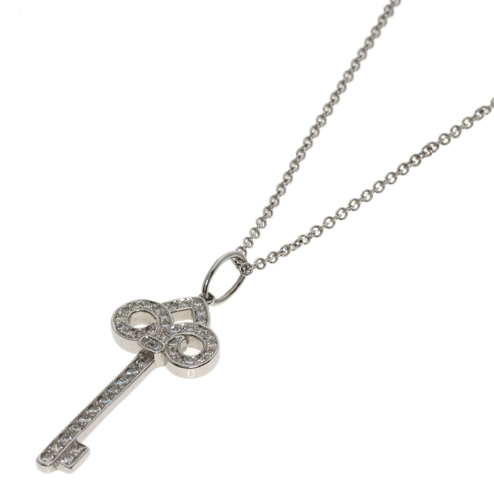 Tiffany & Co. Fleur de Lis Key Diamond Necklace, Platinum PT950/18KWG, Women\'s.