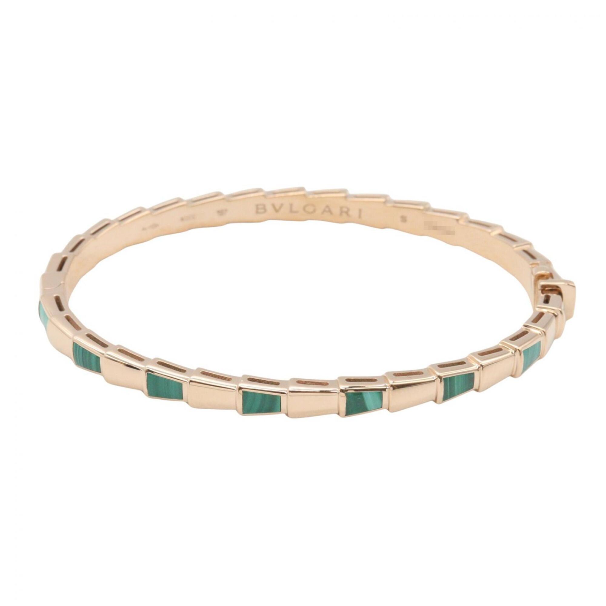 Bulgari BVLGARI Serpenti Viper Malachite Bracelet, 18KPG (Pink Gold), Malachite, Women\'s, Gold/Gree