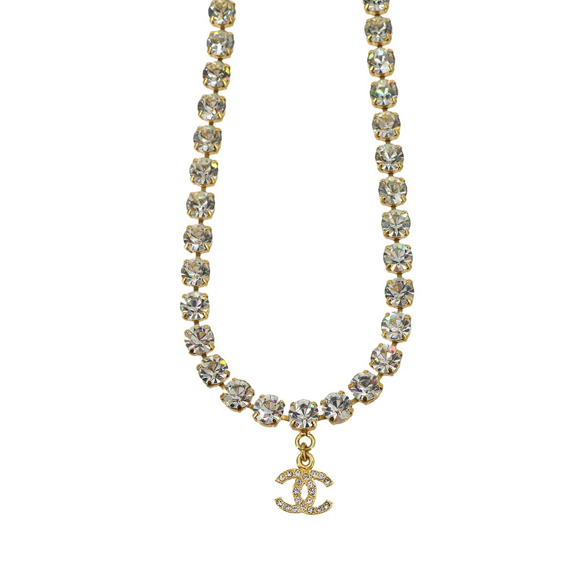 Chanel Coco Mark Rhinestone Necklace, Gold 96A