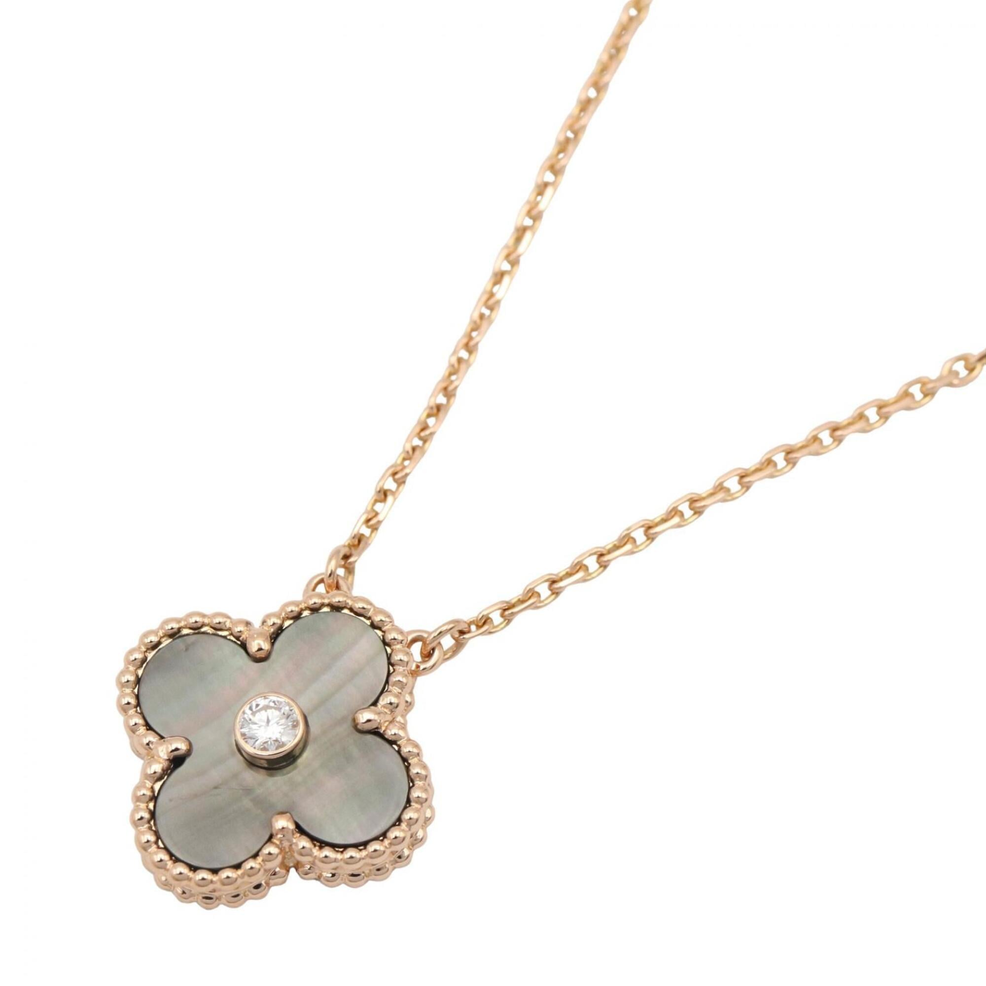 Van Cleef & Arpels Vintage Alhambra Grey Mother-of-Pearl 1PD Necklace Jewelry 18KPG (Pink Gold) Diam