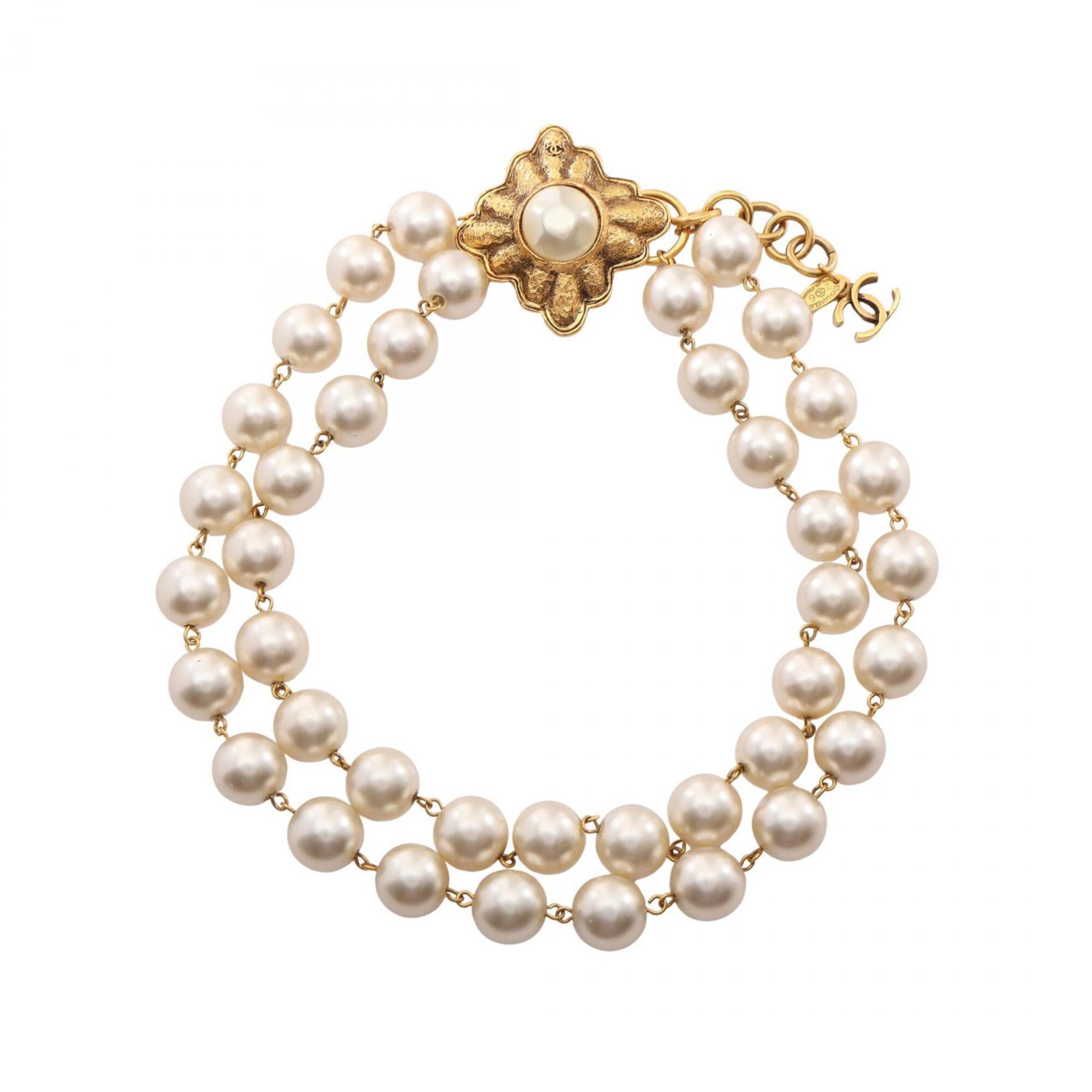 Chanel Coco Mark Necklace, Gold Plated (GP), Faux Pearl, Women\'s, Gold/White Tones