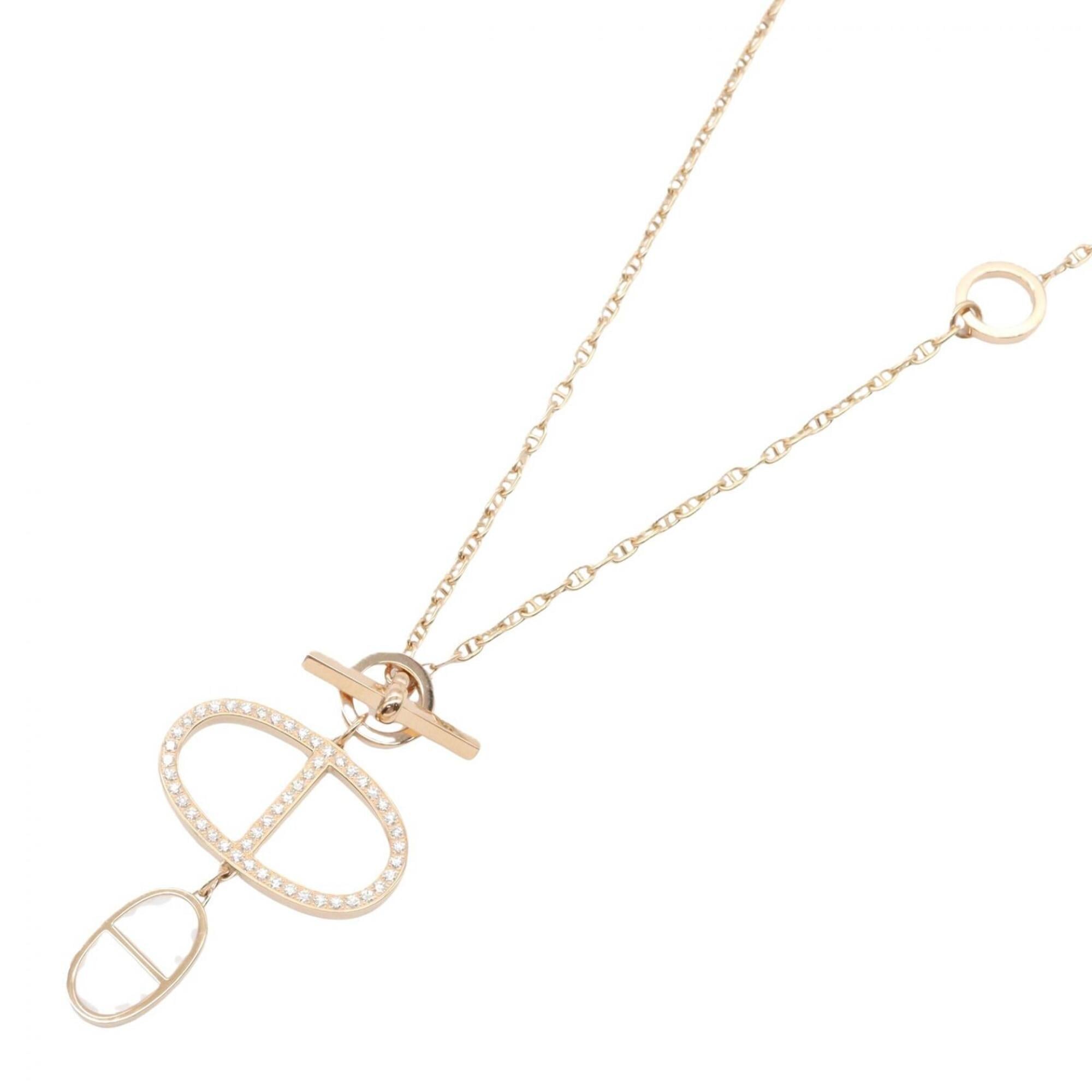 Hermes Chaine d\'Ancre Verso GM Necklace, Diamond Ceramic Jewelry, 18KPG (Pink Gold), Diamond, Ceram
