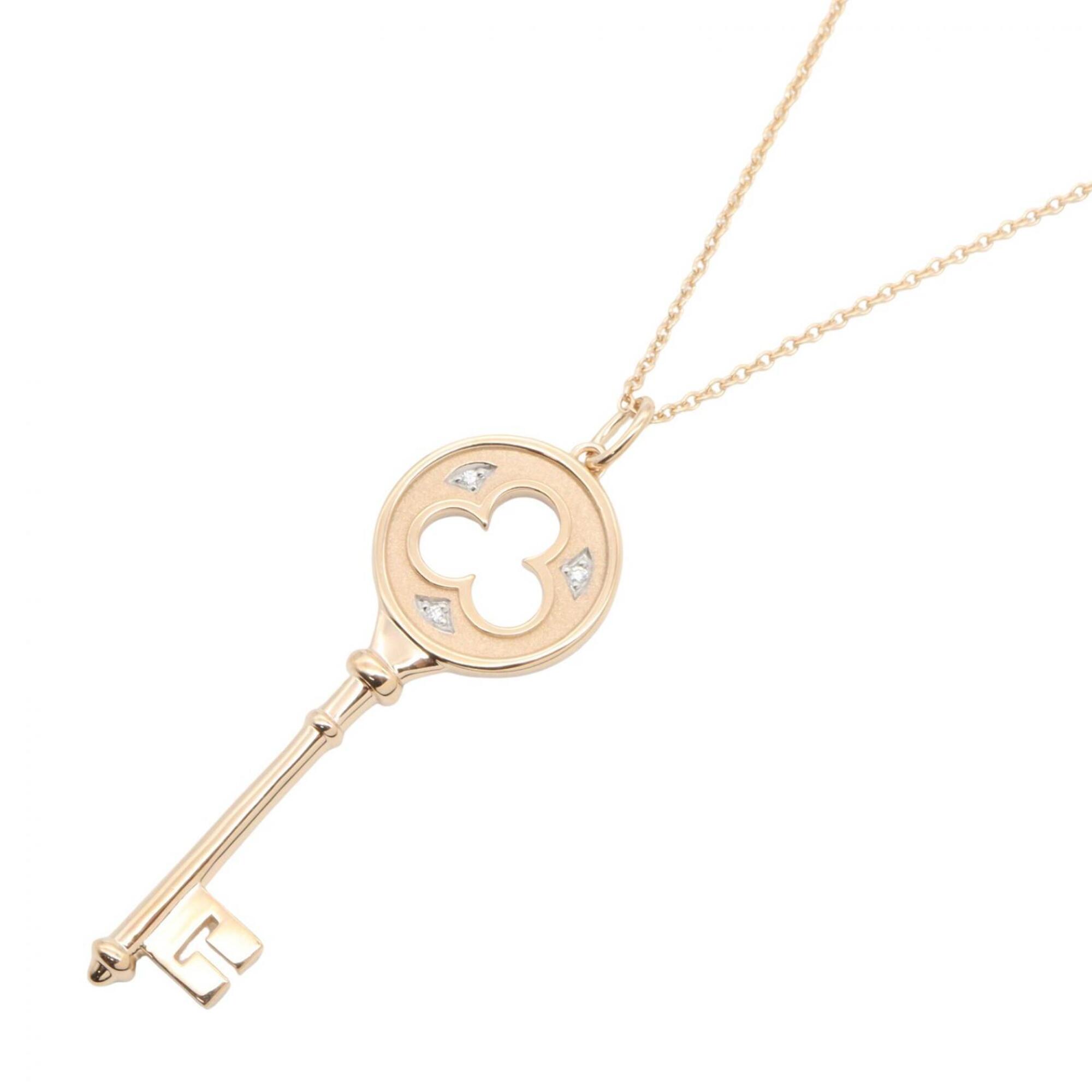 Tiffany & Co. Clover Key 3PD Necklace, 18K Pink Gold (PG) Diamond Women\'s, Tone, Clear Tone