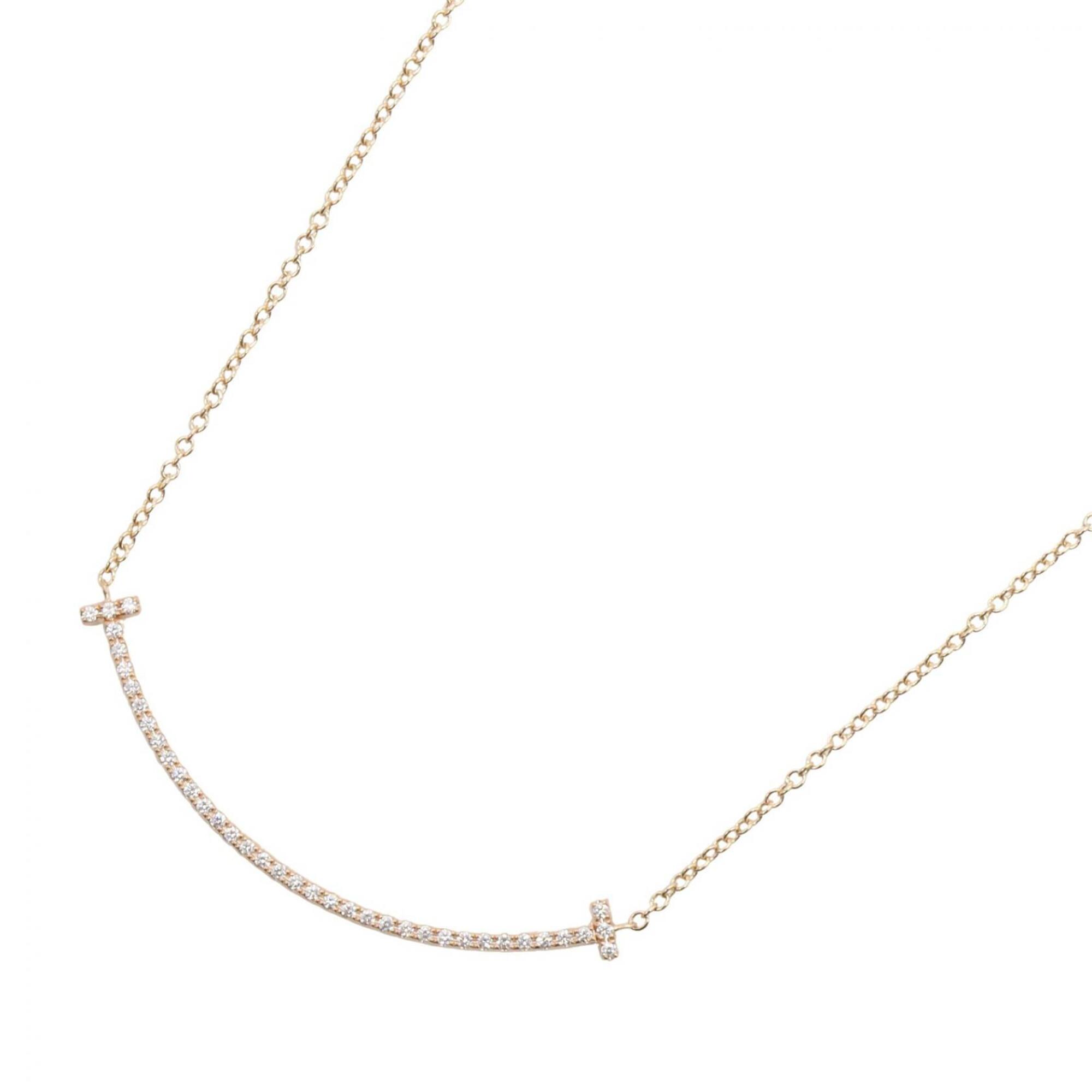 Tiffany & Co. T Smile Necklace, Diamond 18KPG (Pink Gold), Diamond, Women\'s, Gold Tone, Clear 63058