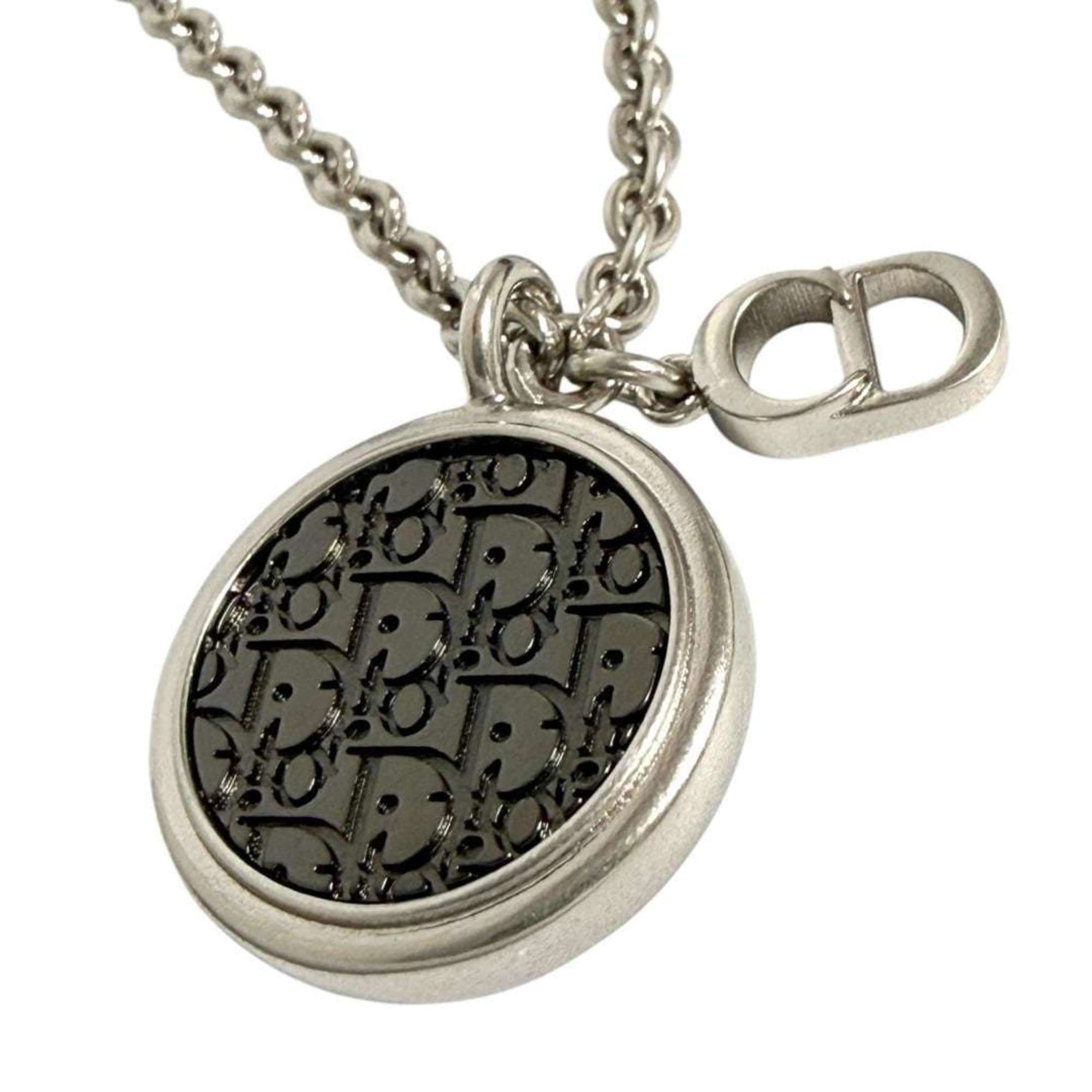 Christian Dior Dior Men\'s Oblique Circle Pendant Necklace in Silver and Black