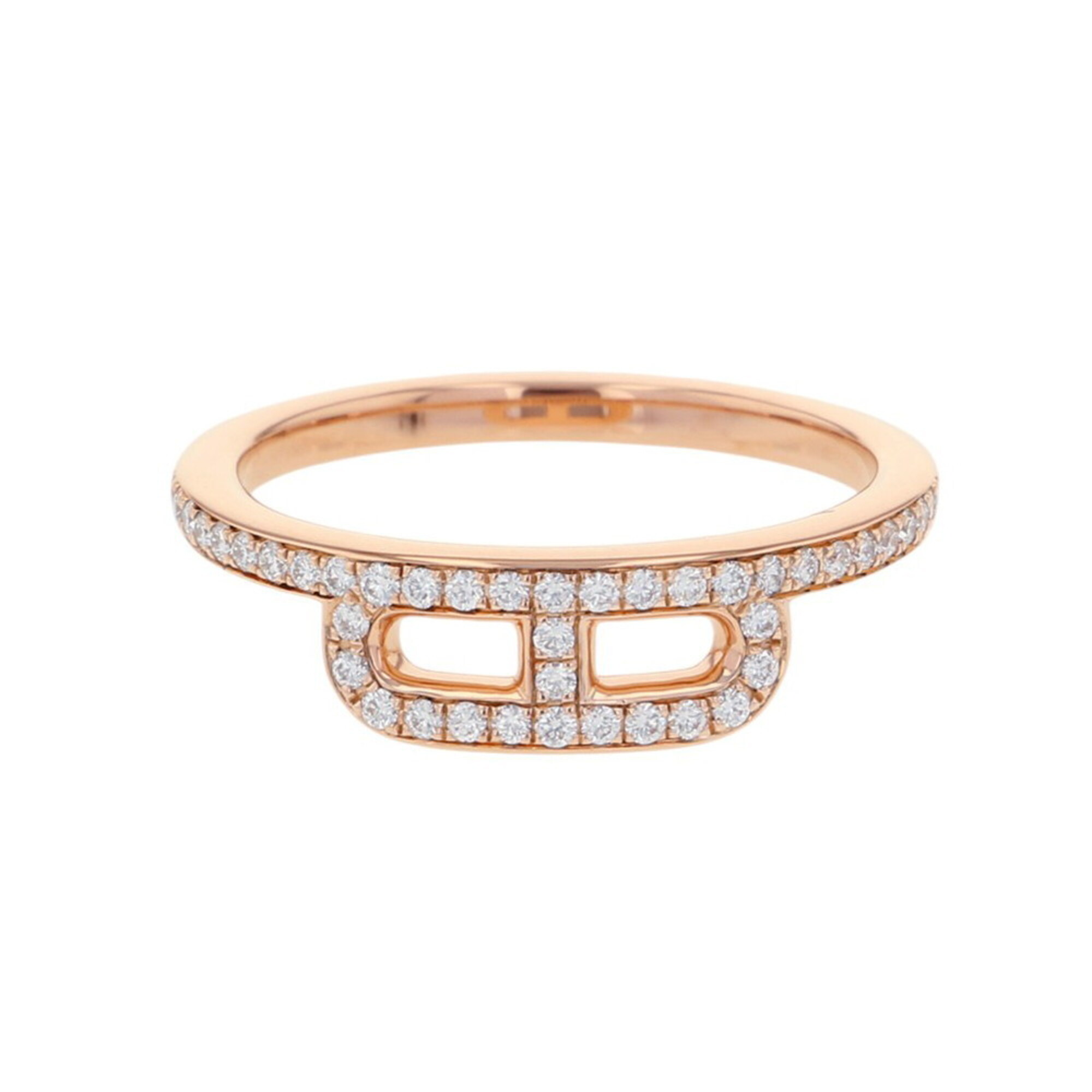 Hermes Link d\'Herms Ring, 52 Diamonds (0.22ct total), 18K Pink Gold, Ring Size 50.