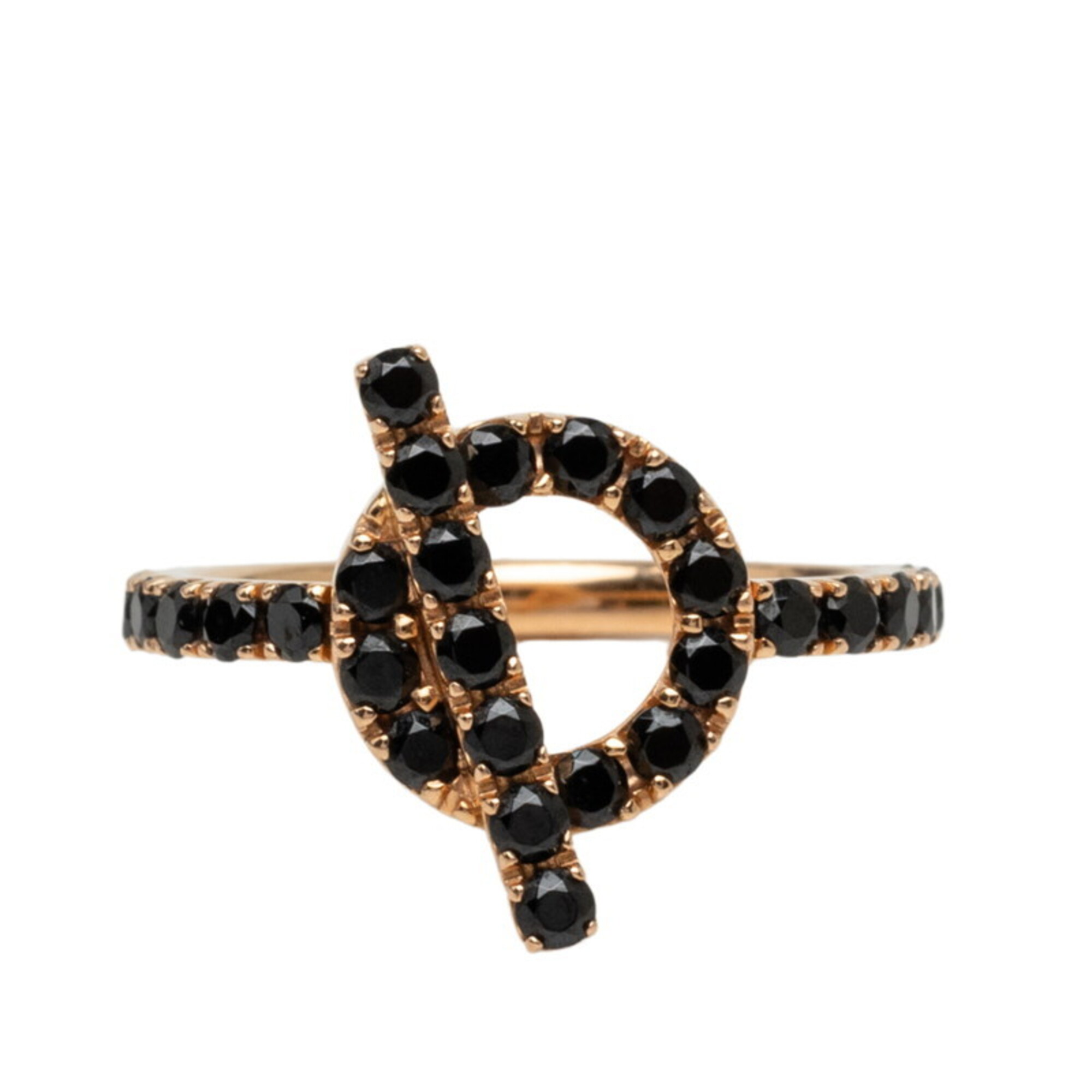 Hermes 18KPG Pink Gold Black Spinel Finesse Ring, Size #50, Women\'s