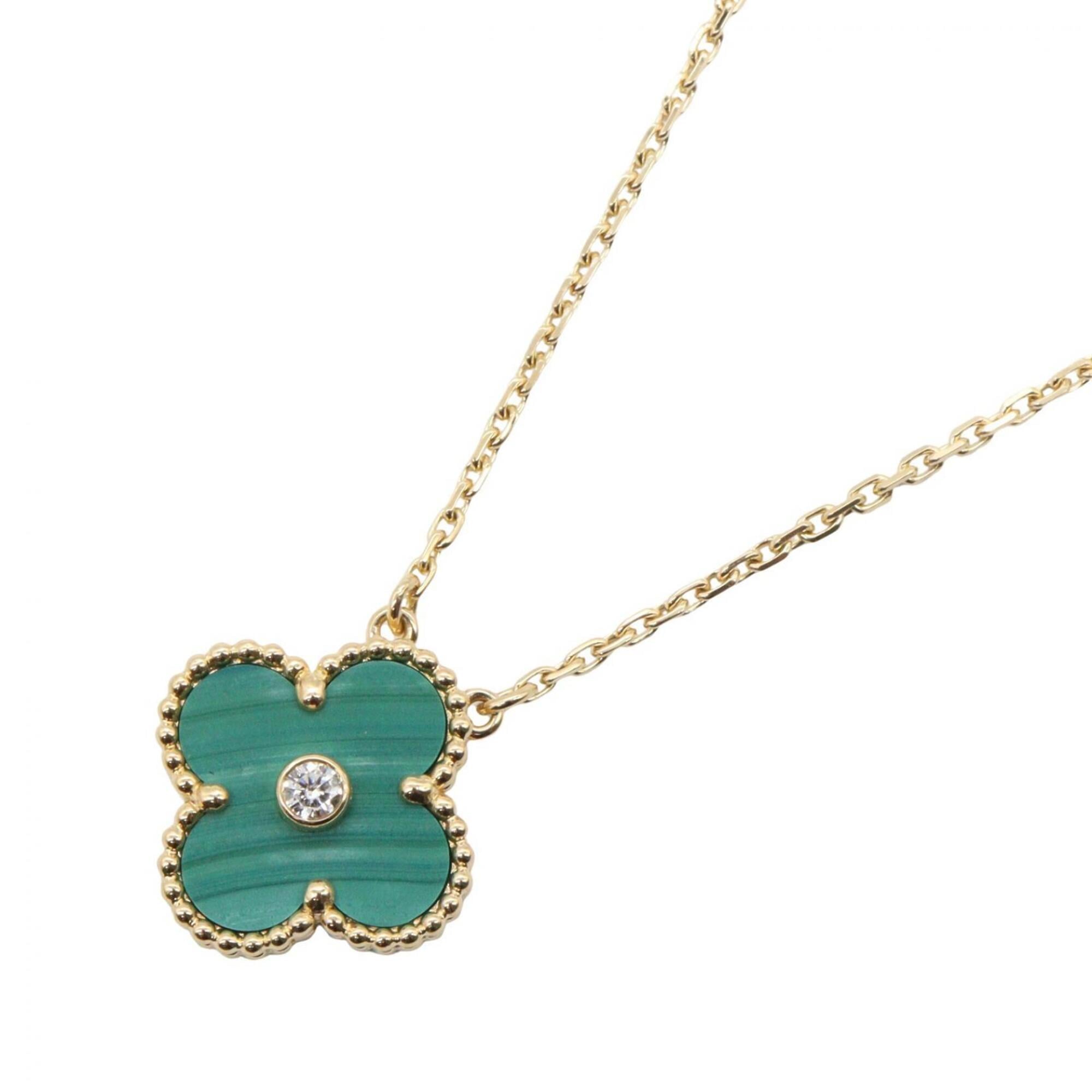 Van Cleef & Arpels Vintage Alhambra Malachite Necklace 1PD Jewelry 18K (Yellow Gold) Diamond Women\'