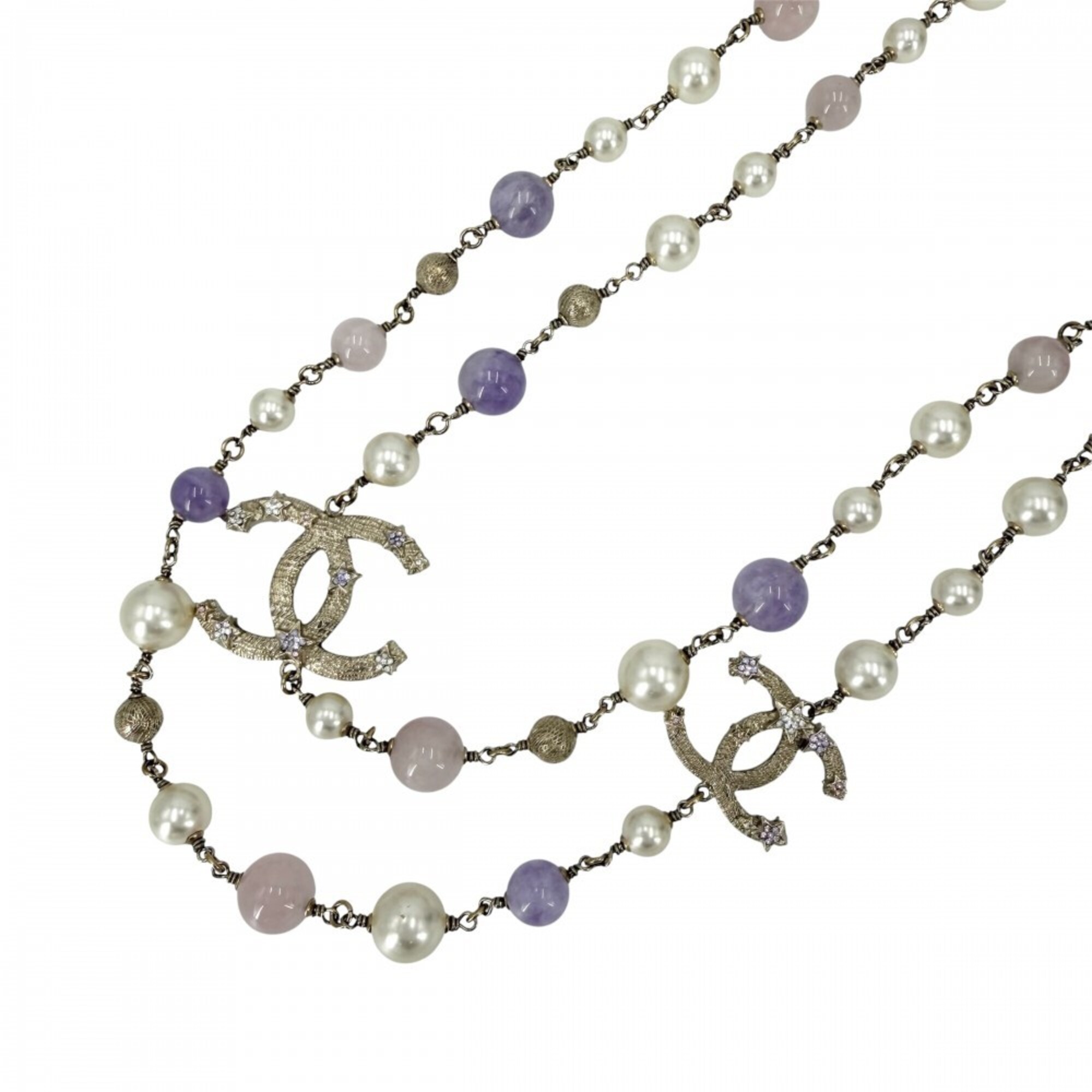 Chanel Women\'s Star Coco Mark Long Necklace Accessory CHANEL GP Faux Pearl Rhinestone B12P Gold Mul