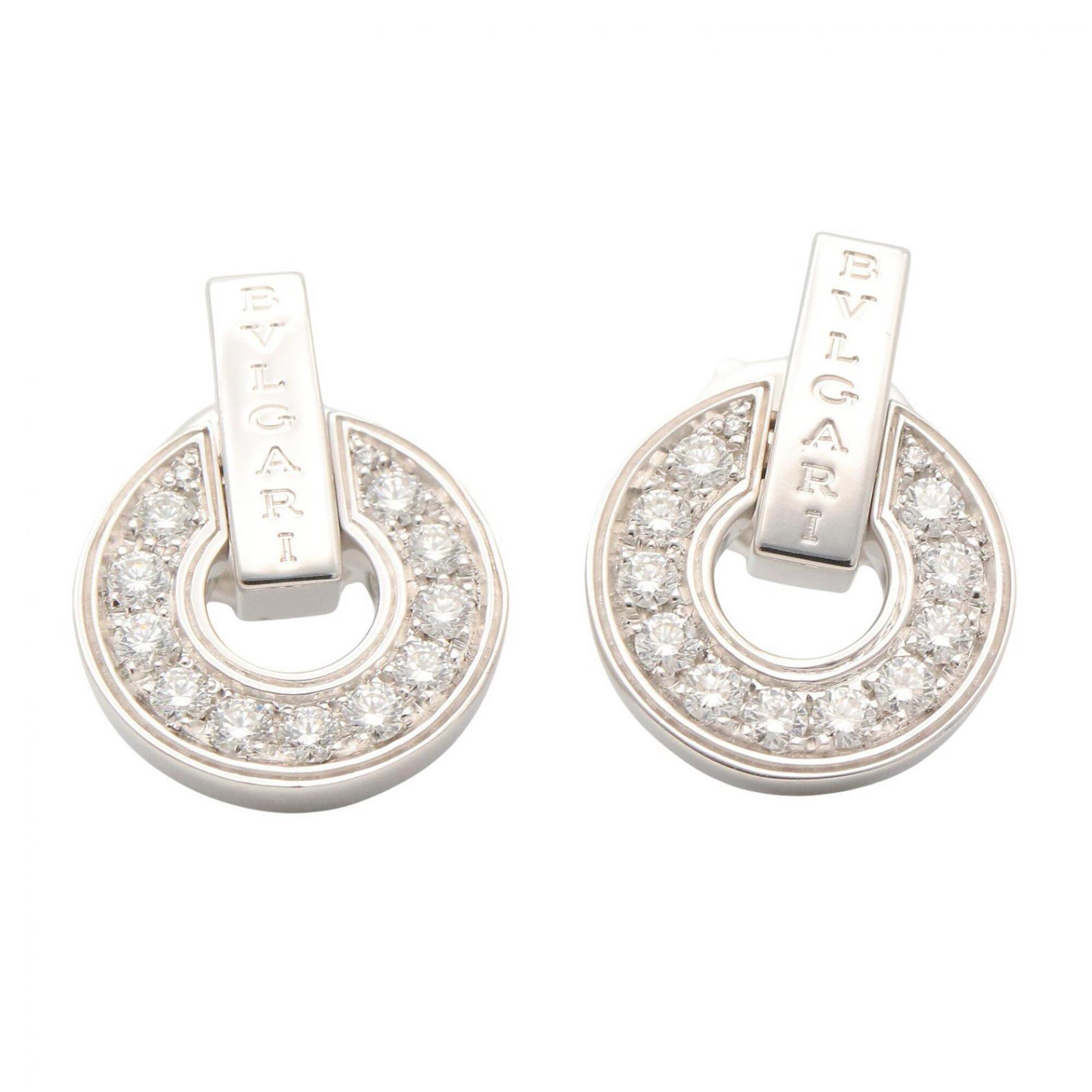 BVLGARI Openwork Diamond Earrings, 18KWG (White Gold), Diamond, Women\'s, Clear/Silver Tone