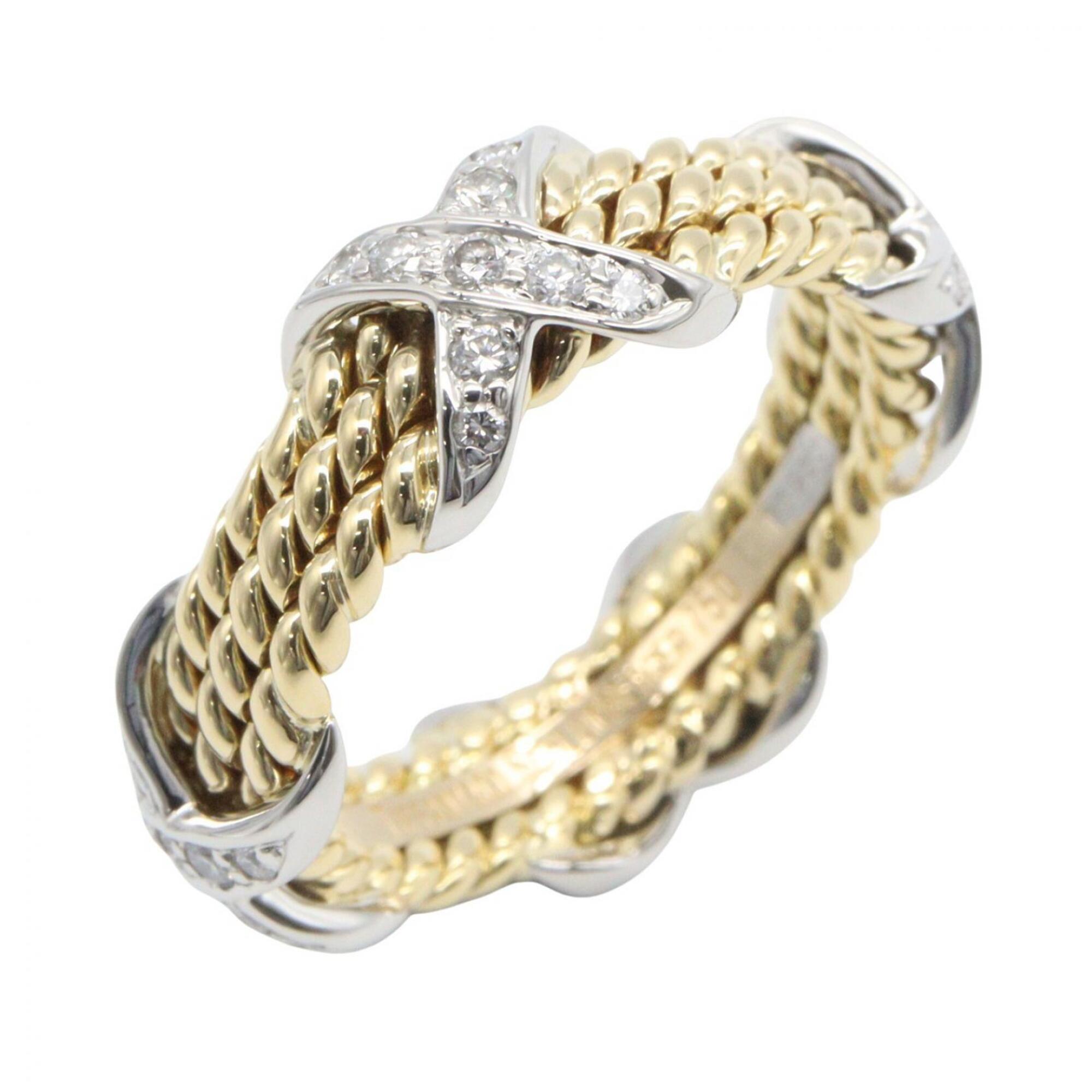 Tiffany & Co. 3-Row Diamond X-Ring - Platinum (Pt950) and 18K (Yellow Gold) Women\'s Ring Silver, Go