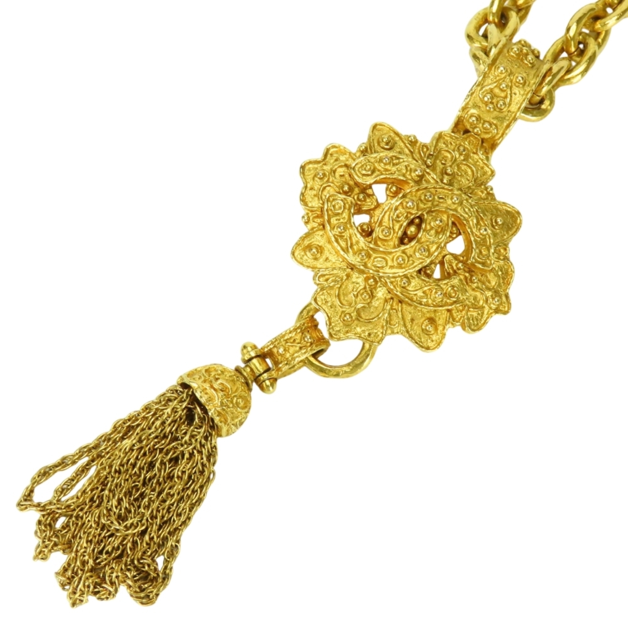 Chanel Necklace, Coco Mark, Fringe, Metal, Gold Plated, Long, Women\'s CHANEL
