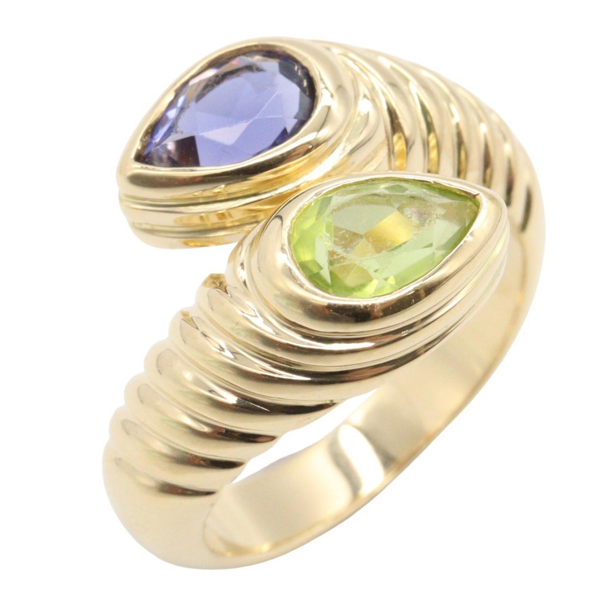BVLGARI Doppio Baccherato Ring, Iolite and Peridot 18K (Yellow Gold), Women\'s, Gold Tone, Blue Gree