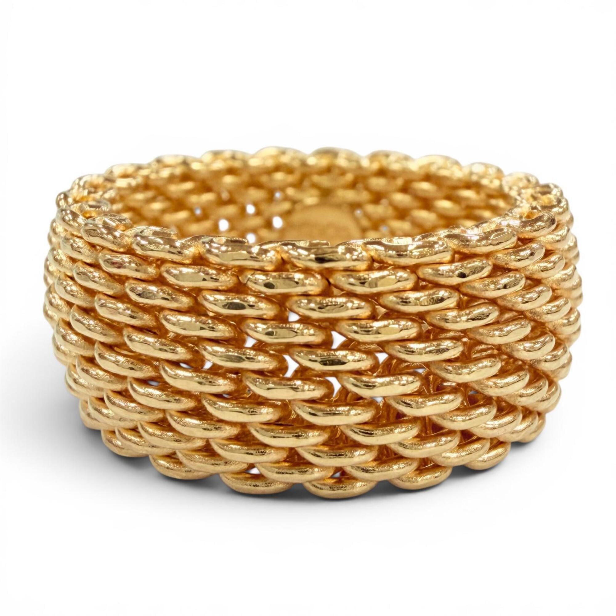 TIFFANY&Co. Tiffany Somerset Ring 750 (YG) Mesh Yellow Gold Weight 14.1g Women\'s