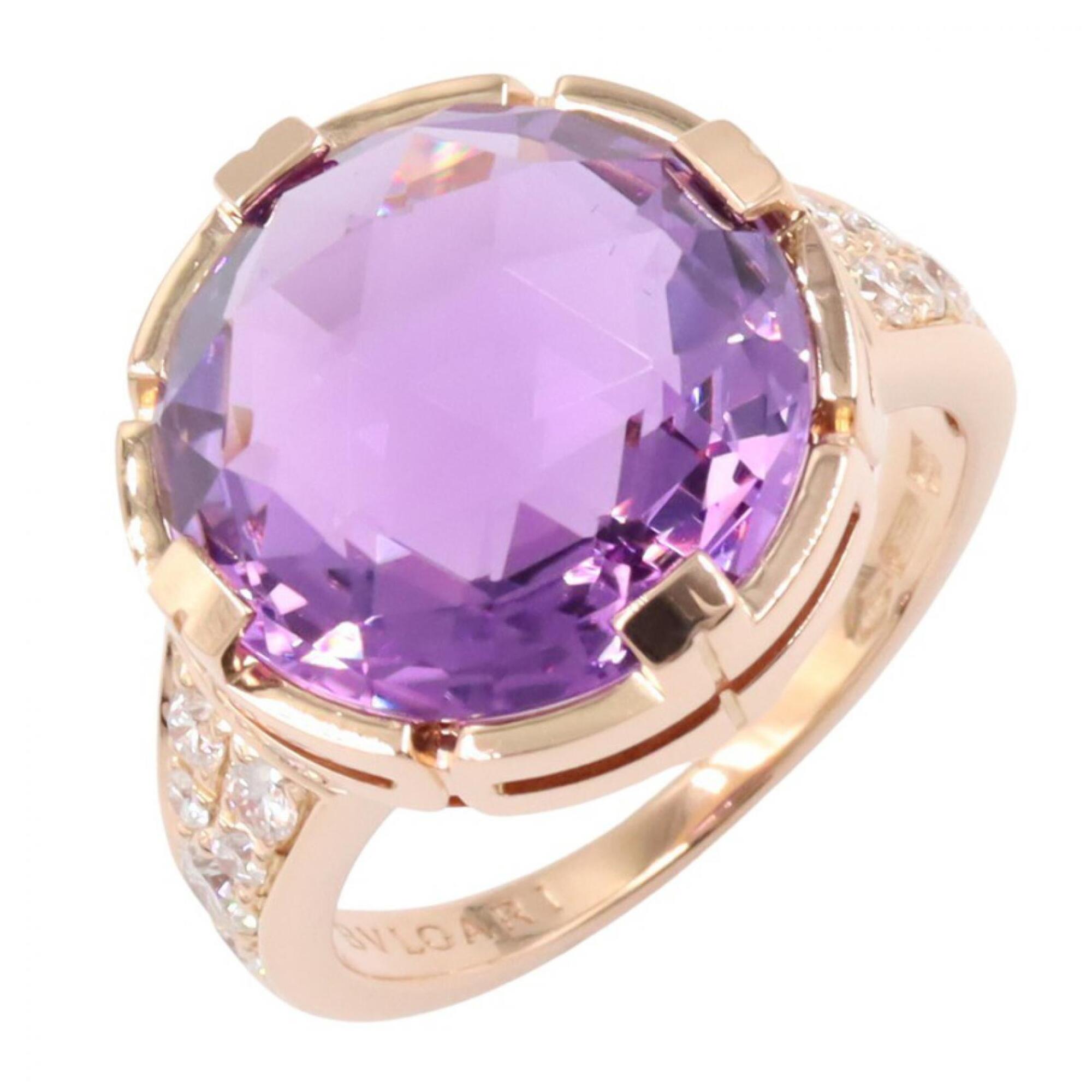 BVLGARI Parentesi Cocktail Amethyst Diamond Ring - 18KPG (Pink Gold) & Women\'s Gold Tone, Purple Cl