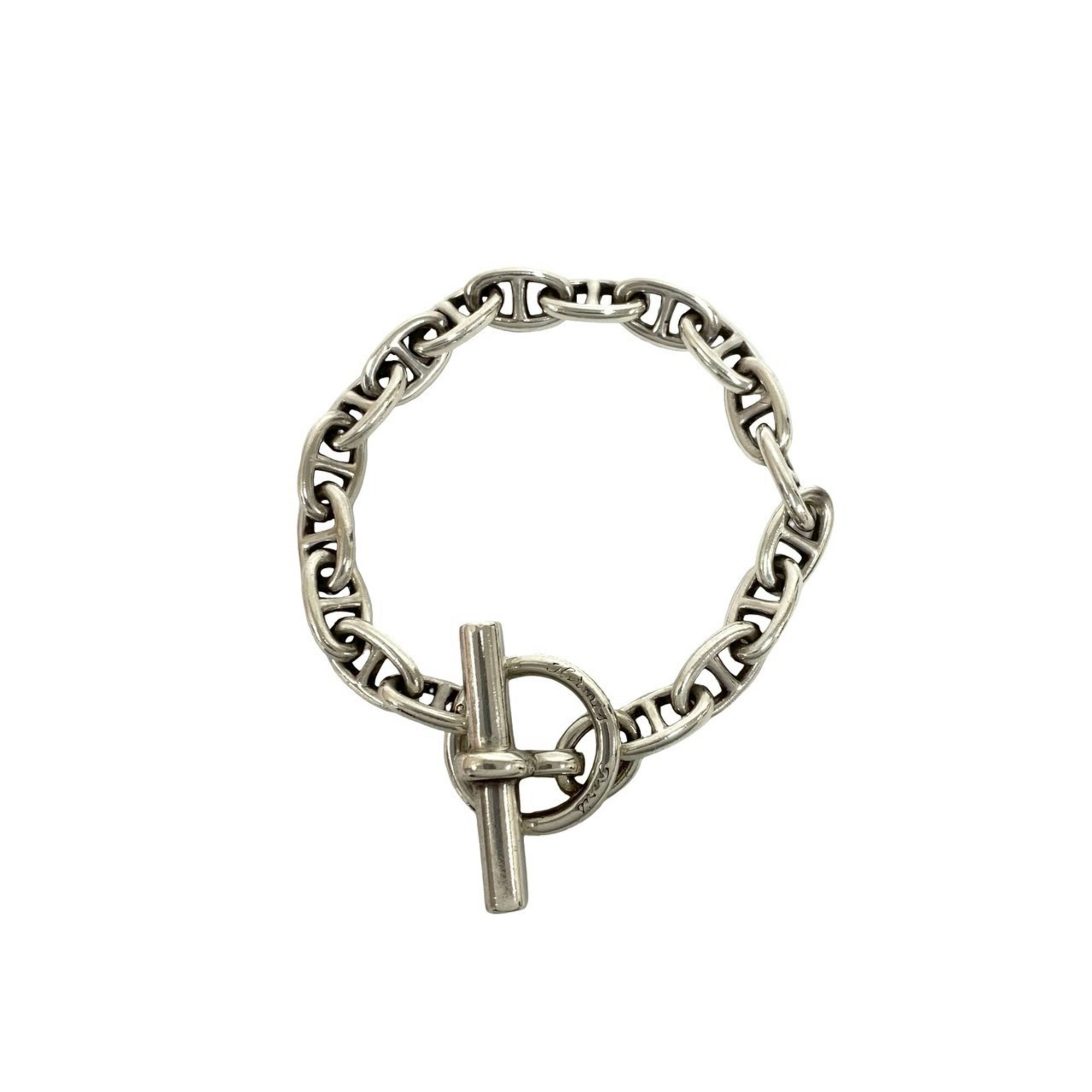 HERMES Vintage Chaine d\'Ancre PM 18-link Cursive Script Sterling Silver Bracelet (Silver 27802)