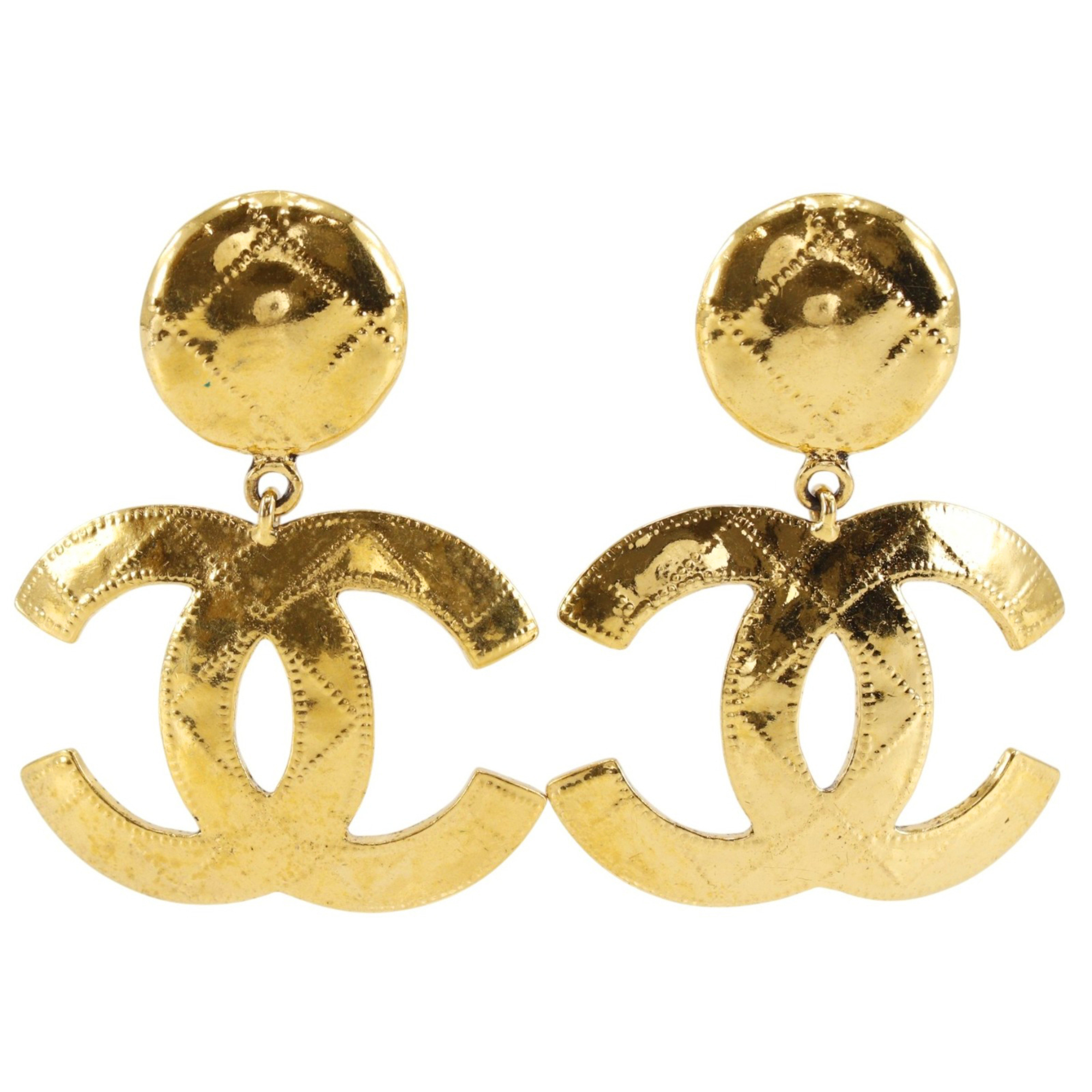 Chanel Coco Mark Earrings, MatelassŽ, Gold Plated, 1994, 94P, Approx. 45g, Women\'s.